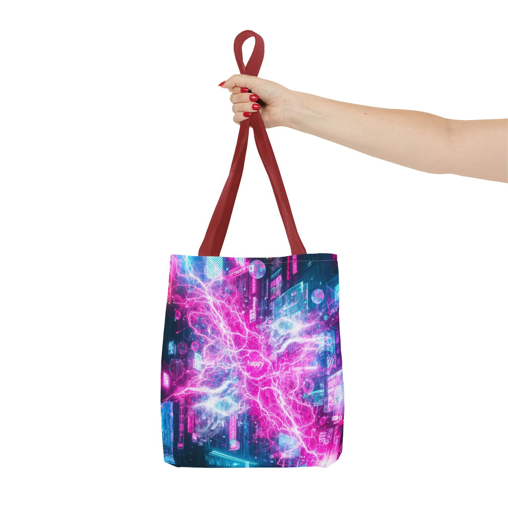 Electric Neon Circuit Tote Bag — Pink Blue Cyberpunk AOP
