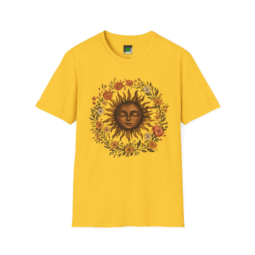 Sunflower Sun T-Shirt — Vintage Boho Sun Face Floral Tee