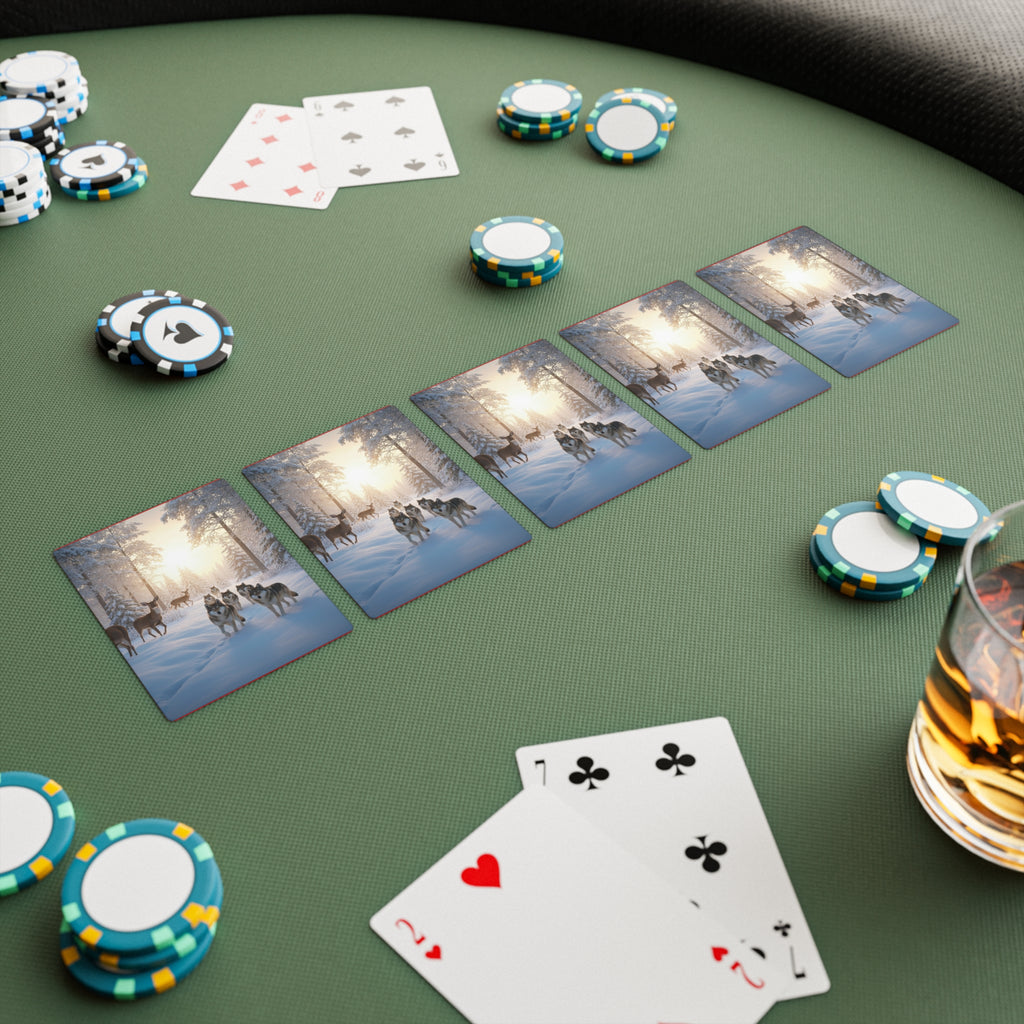 Poker Cards — Scenic Deer & Wolf Snowing Hill Design