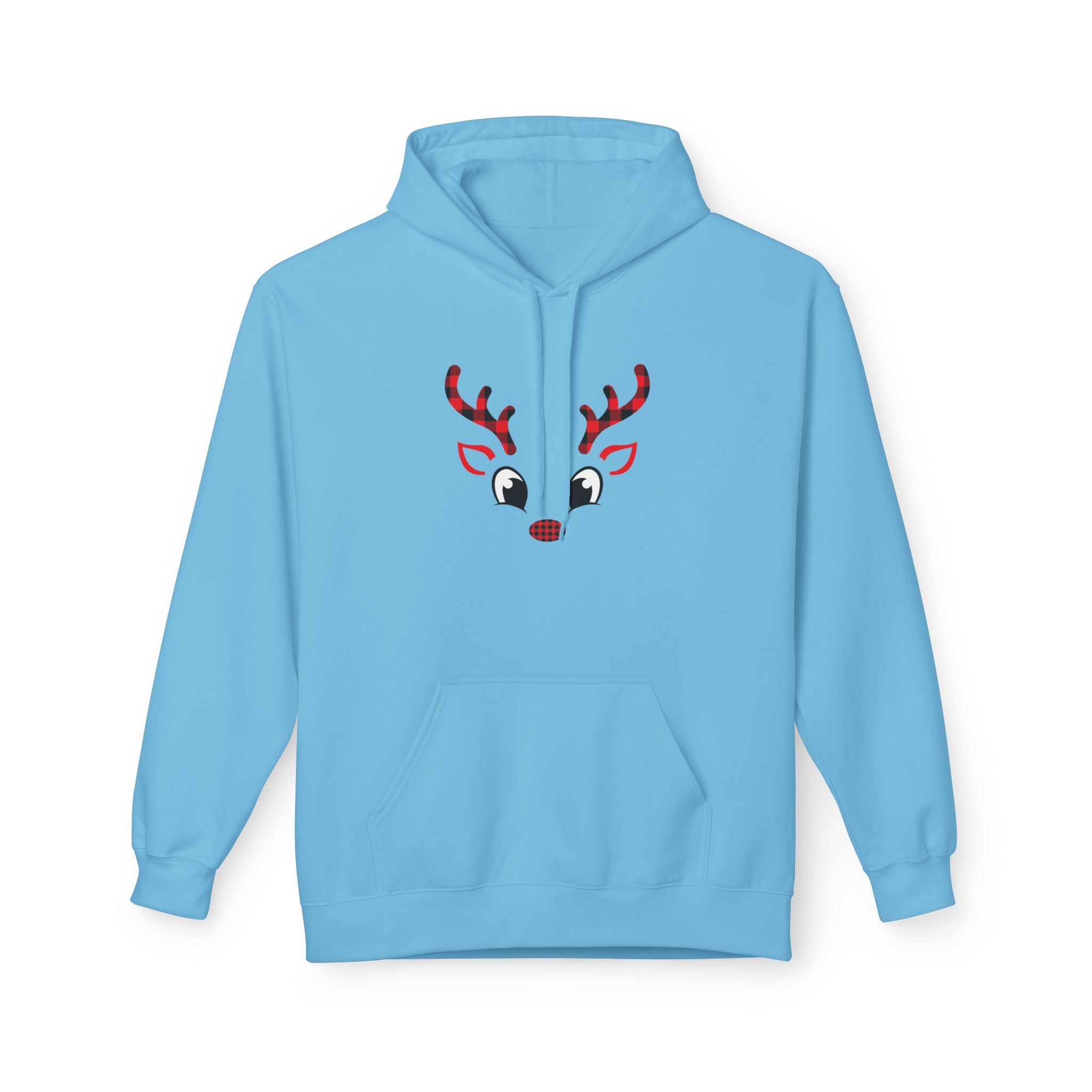 Christmas Reindeer Face Hoodie — Festive Holiday Sweatshirt