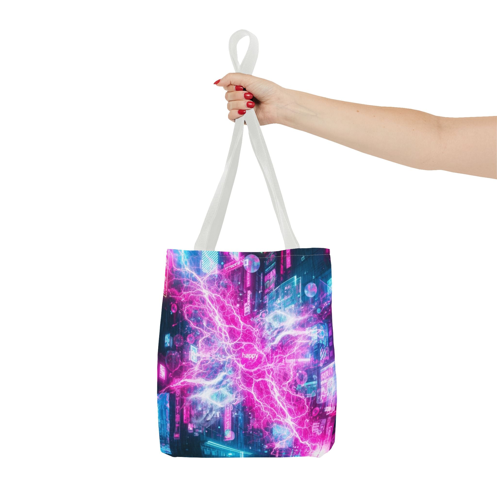 Electric Neon Circuit Tote Bag — Pink Blue Cyberpunk AOP