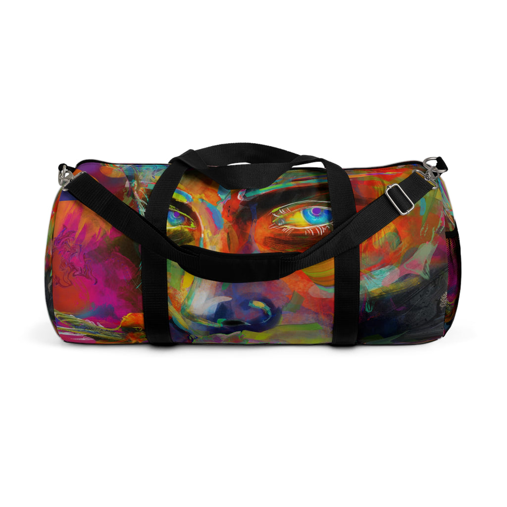 Psychedelic-ly Lit Abstract Face Duffel Bag — Artistic Travel Gym Bag