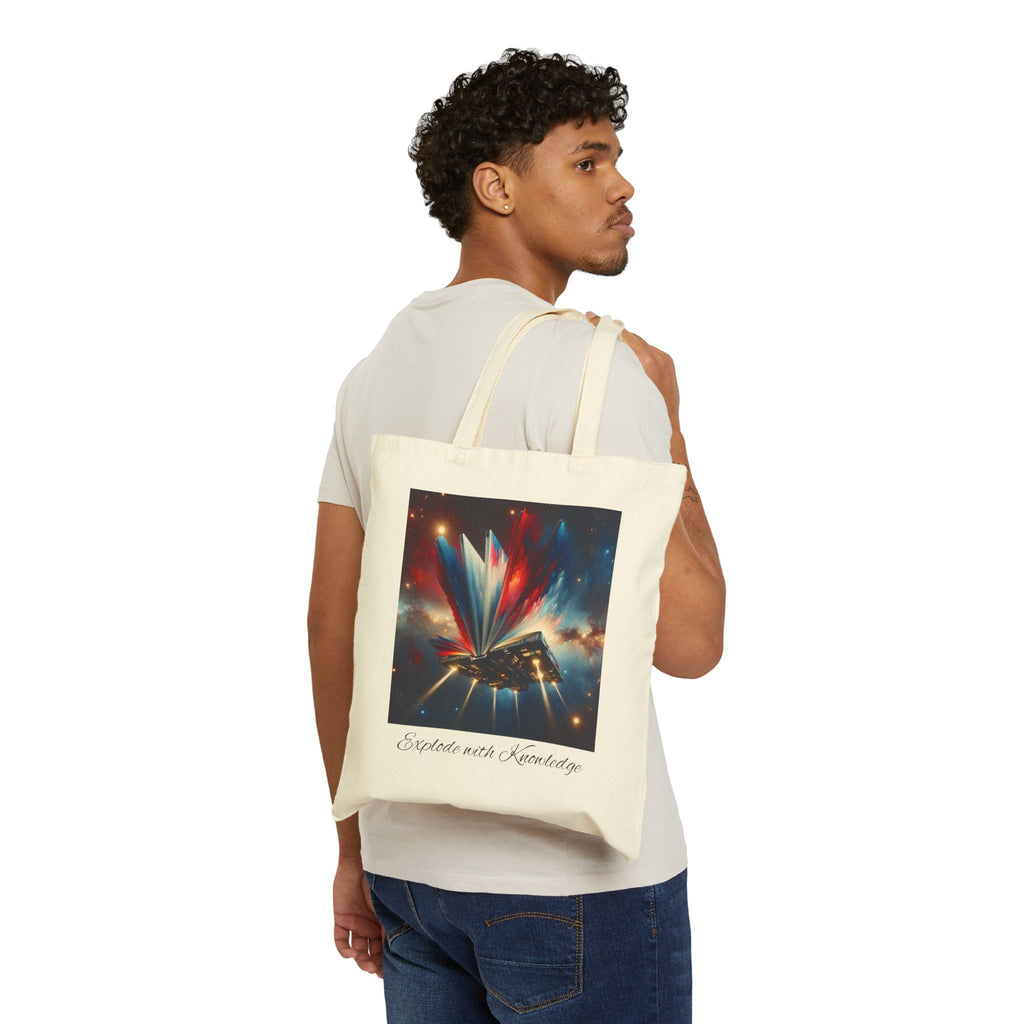 Stardust Open Book Tote — 'Books with Stardust' Surreal Exploding Knowledge Canvas Tote