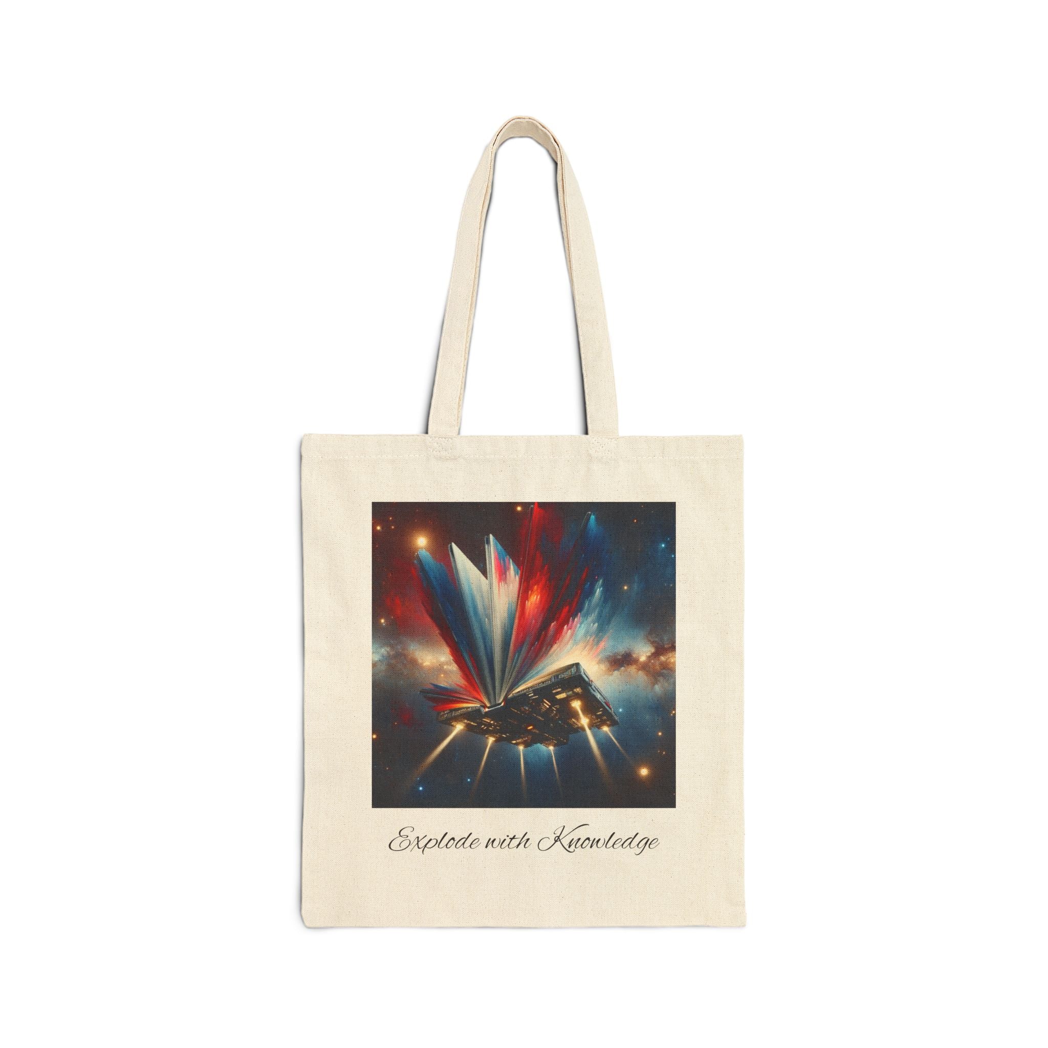 Stardust Open Book Tote — 'Books with Stardust' Surreal Exploding Knowledge Canvas Tote