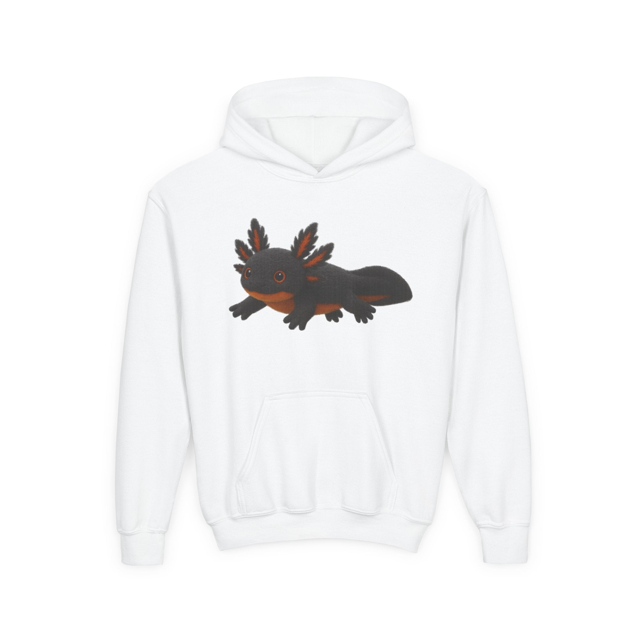 Youth Axolotl Hoodie — Cute Black Axolotl Graphic & “Axolotl is my Friend” Back Print