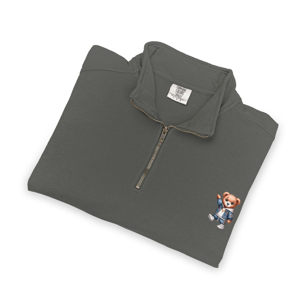 Quarter-Zip Sweatshirt with Cute Teddy Embroidery – Casual Cozy Pullover