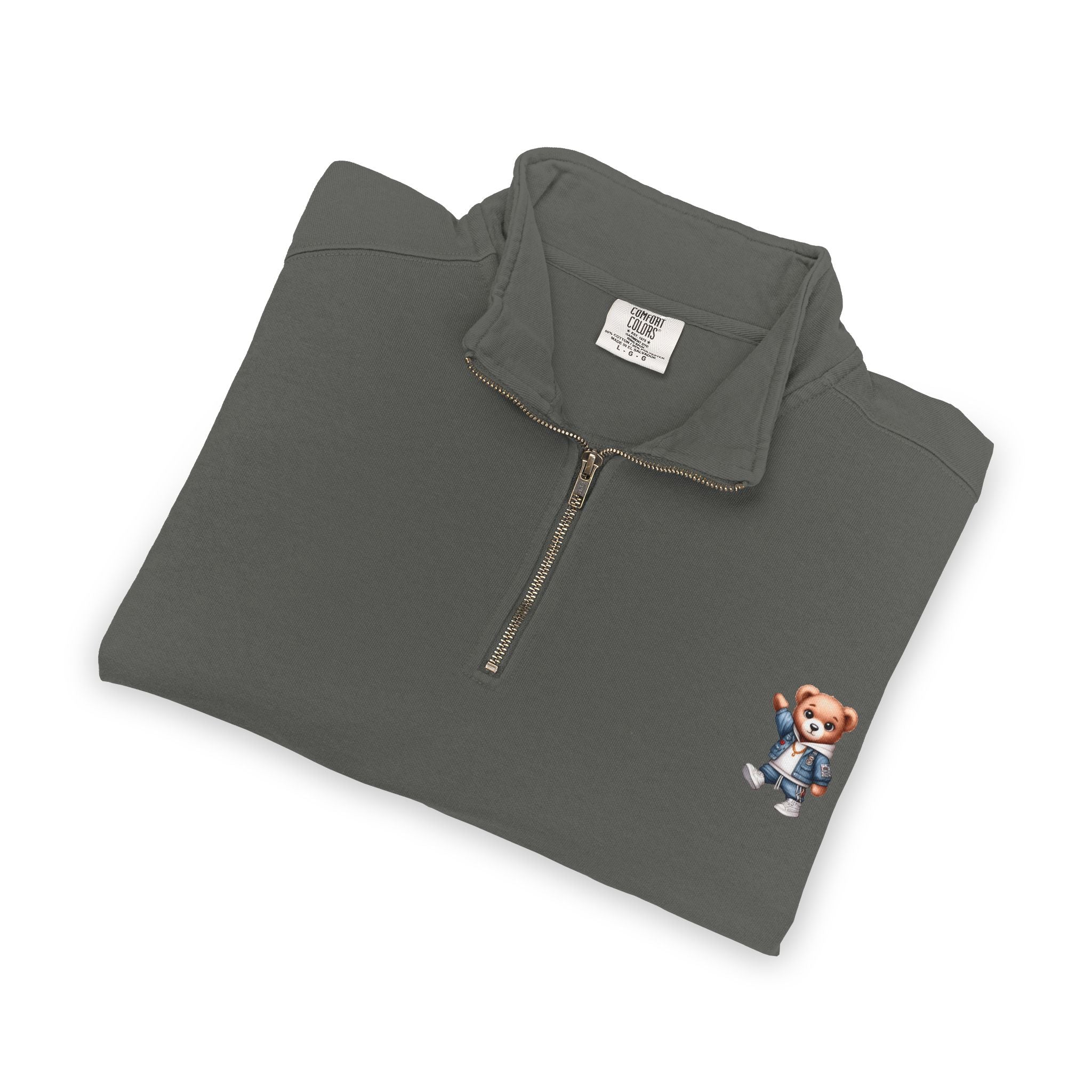Quarter-Zip Sweatshirt with Cute Teddy Embroidery – Casual Cozy Pullover