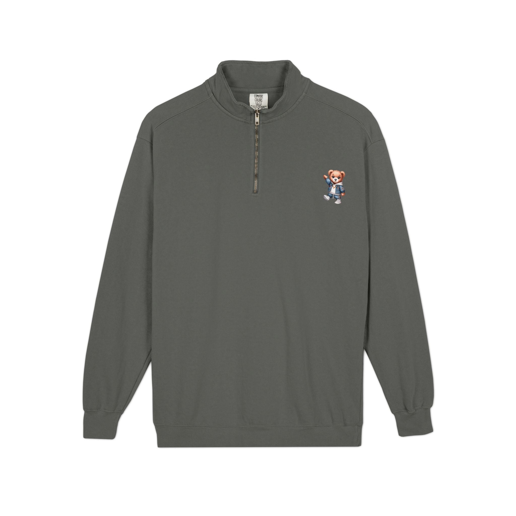 Quarter-Zip Sweatshirt with Cute Teddy Embroidery – Casual Cozy Pullover