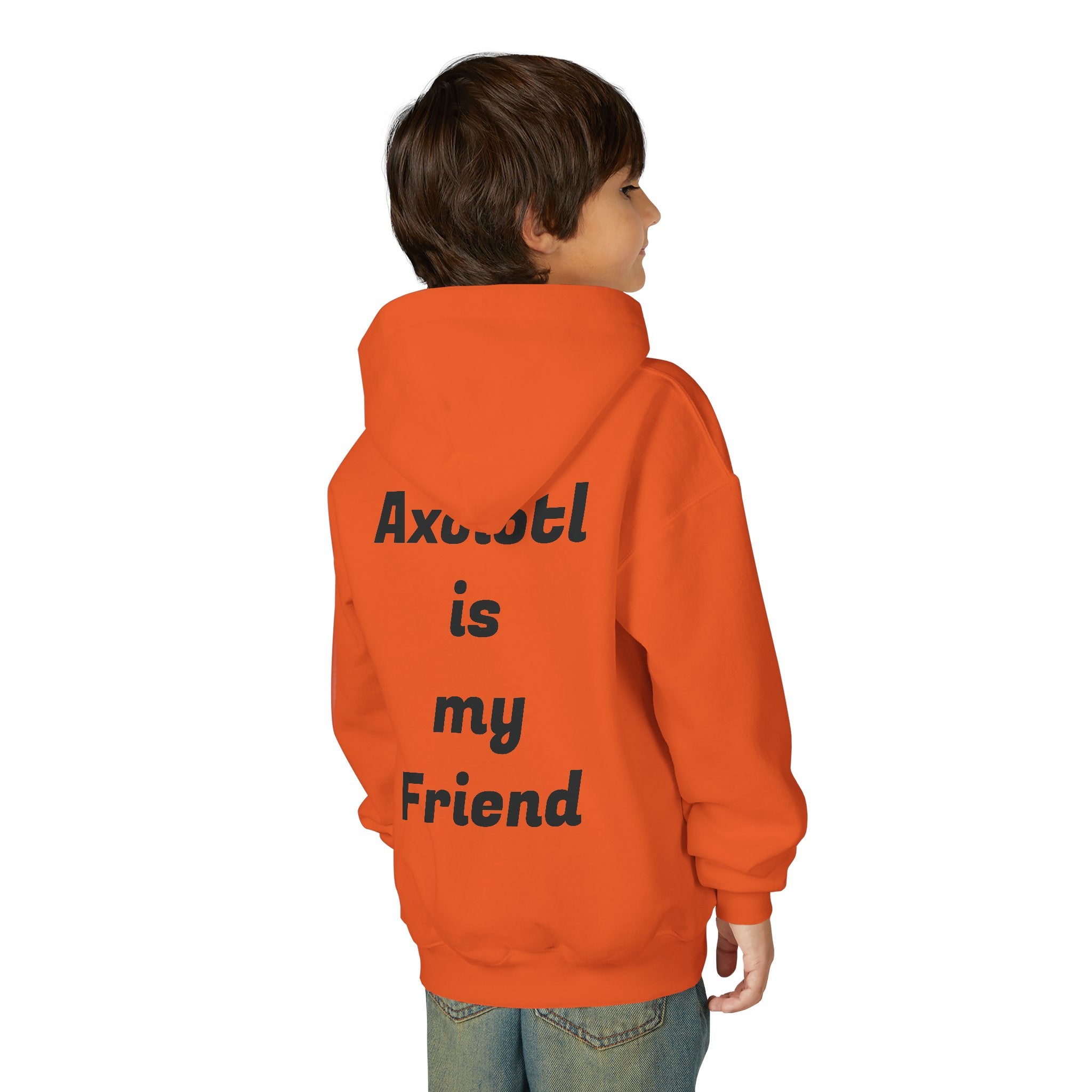 Youth Axolotl Hoodie — Cute Black Axolotl Graphic & “Axolotl is my Friend” Back Print