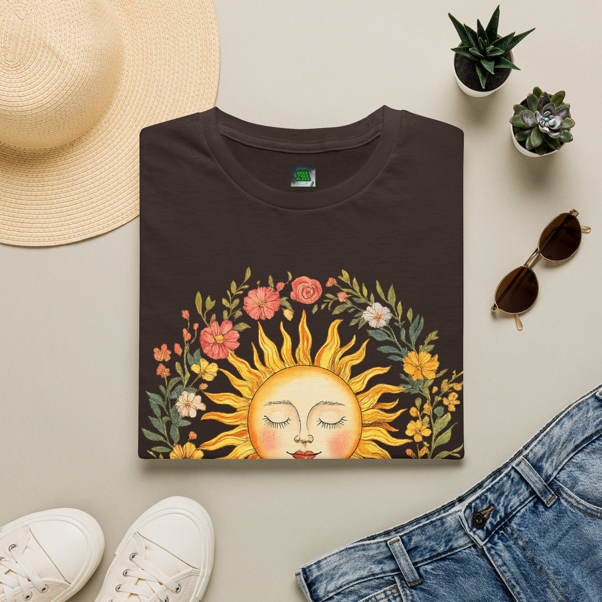 Sunflower Sun Tee — Floral Boho Sunface T-Shirt