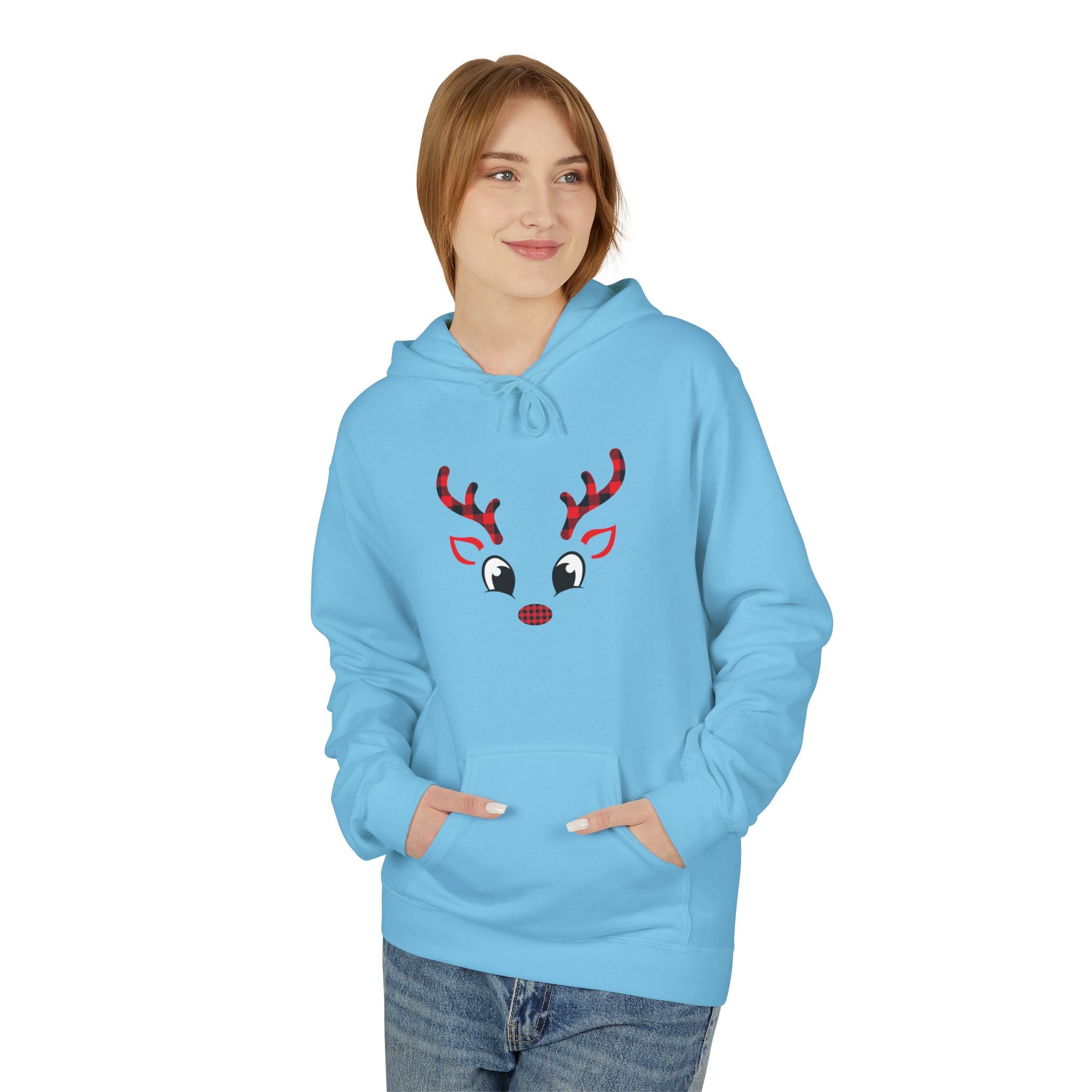 Christmas Reindeer Face Hoodie — Festive Holiday Sweatshirt