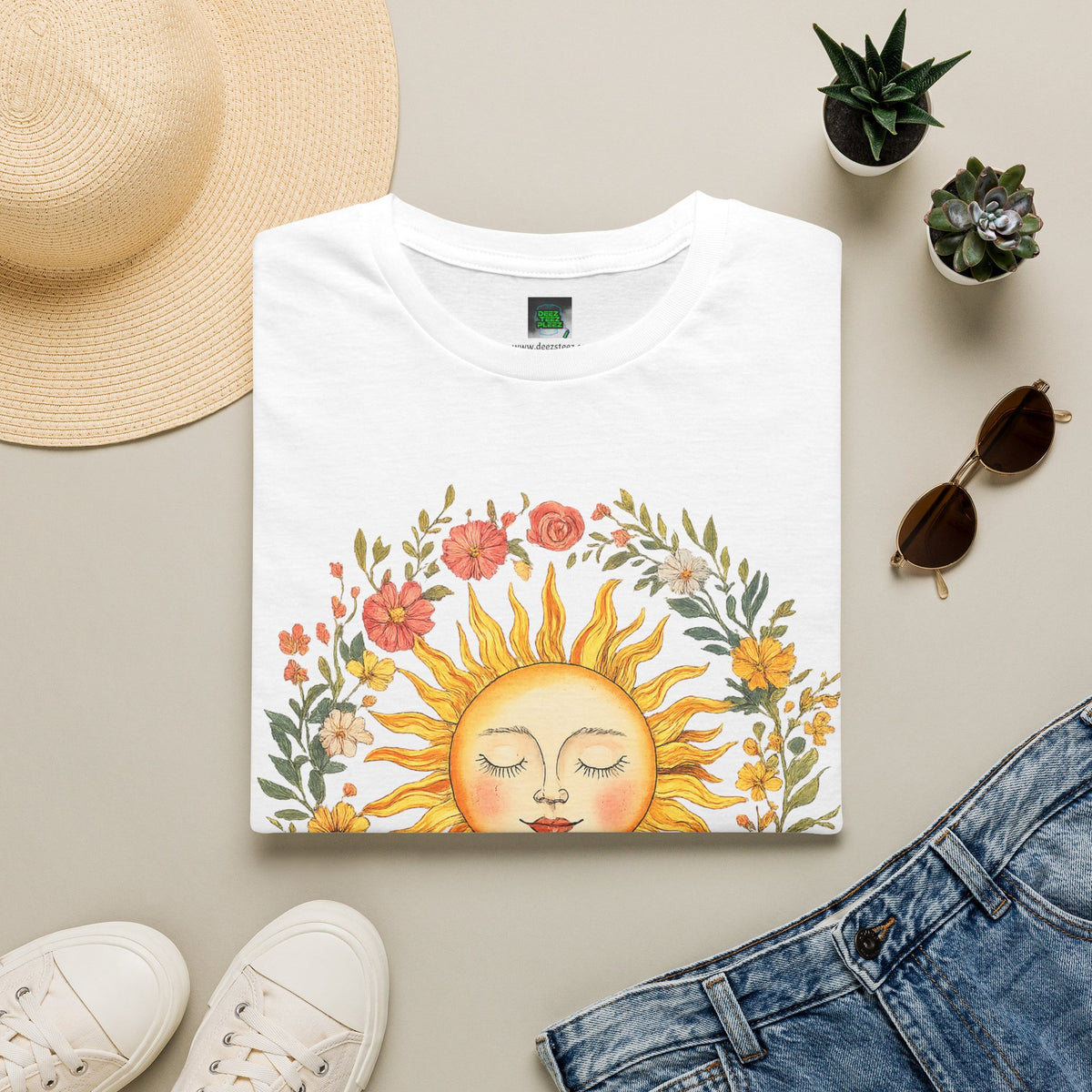Sunflower Sun Tee — Floral Boho Sunface T-Shirt