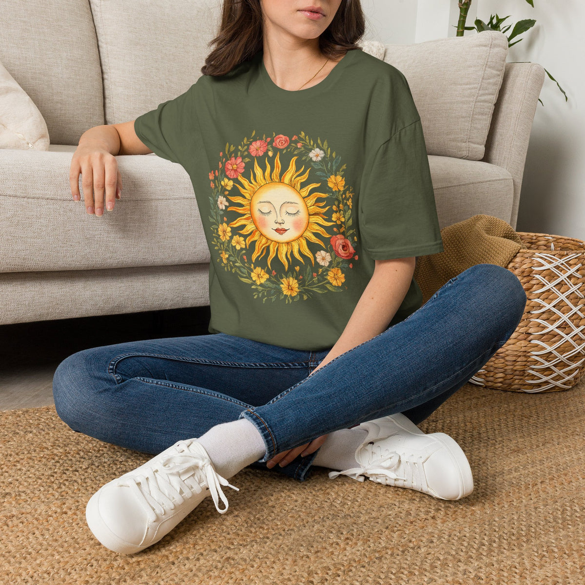 Sunflower Sun Tee — Floral Boho Sunface T-Shirt