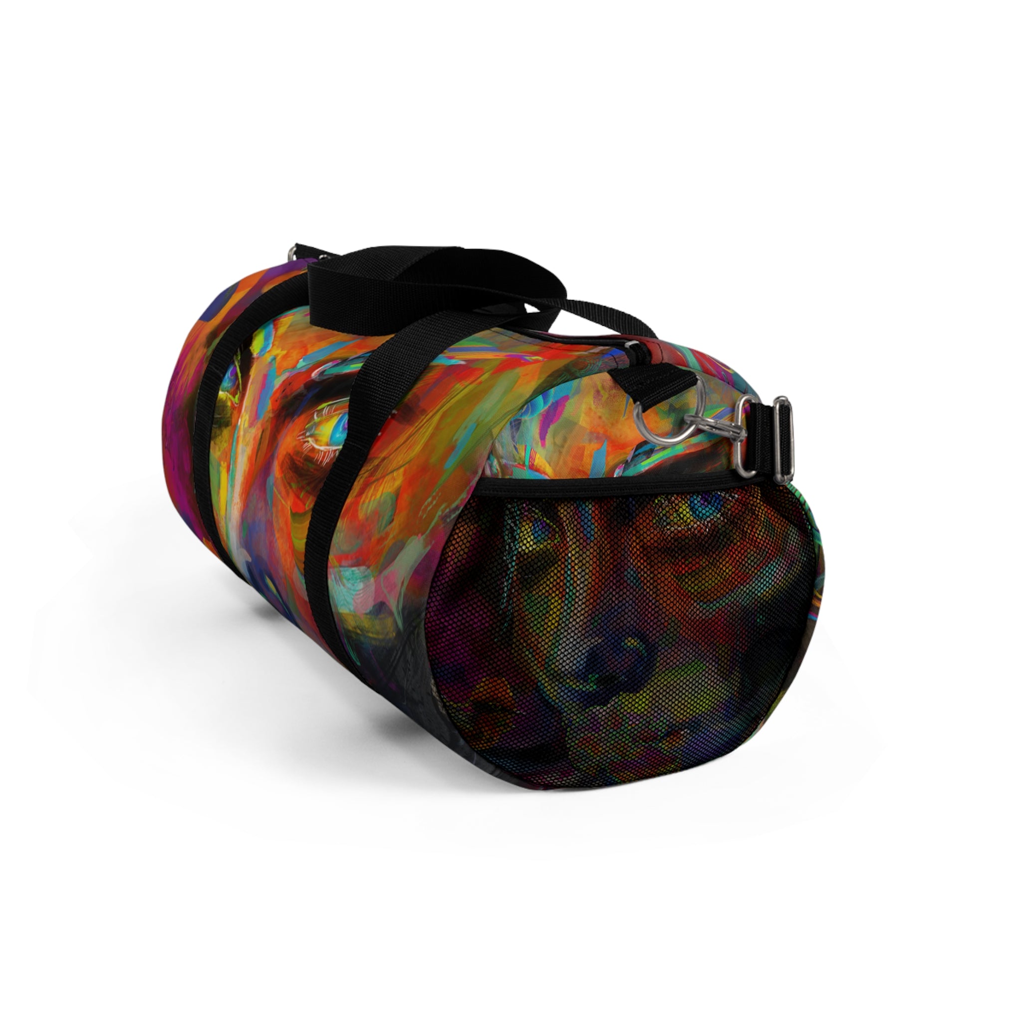 Psychedelic-ly Lit Abstract Face Duffel Bag — Artistic Travel Gym Bag