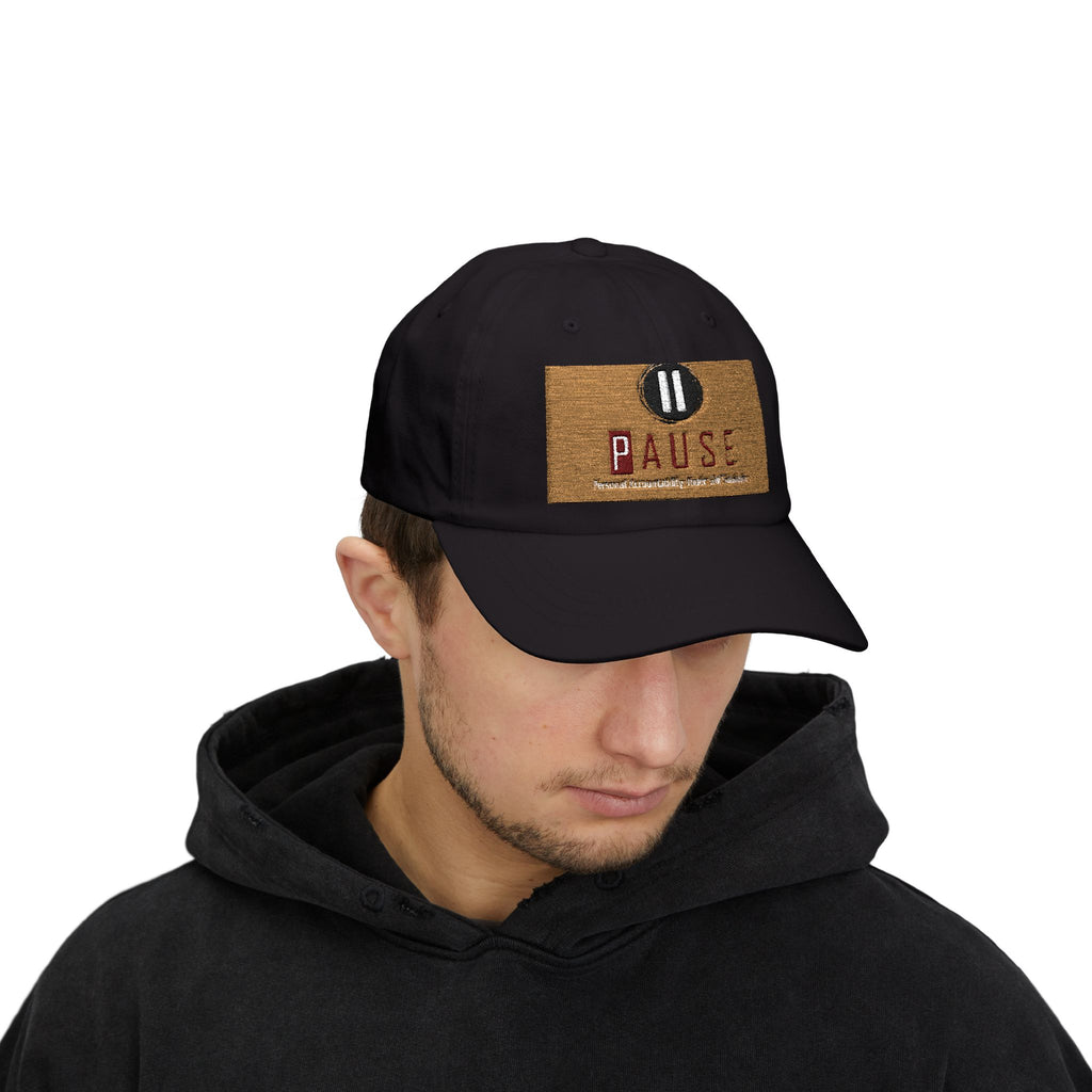 Pause Embroidered Classic Dad Cap — White Relaxation Hat