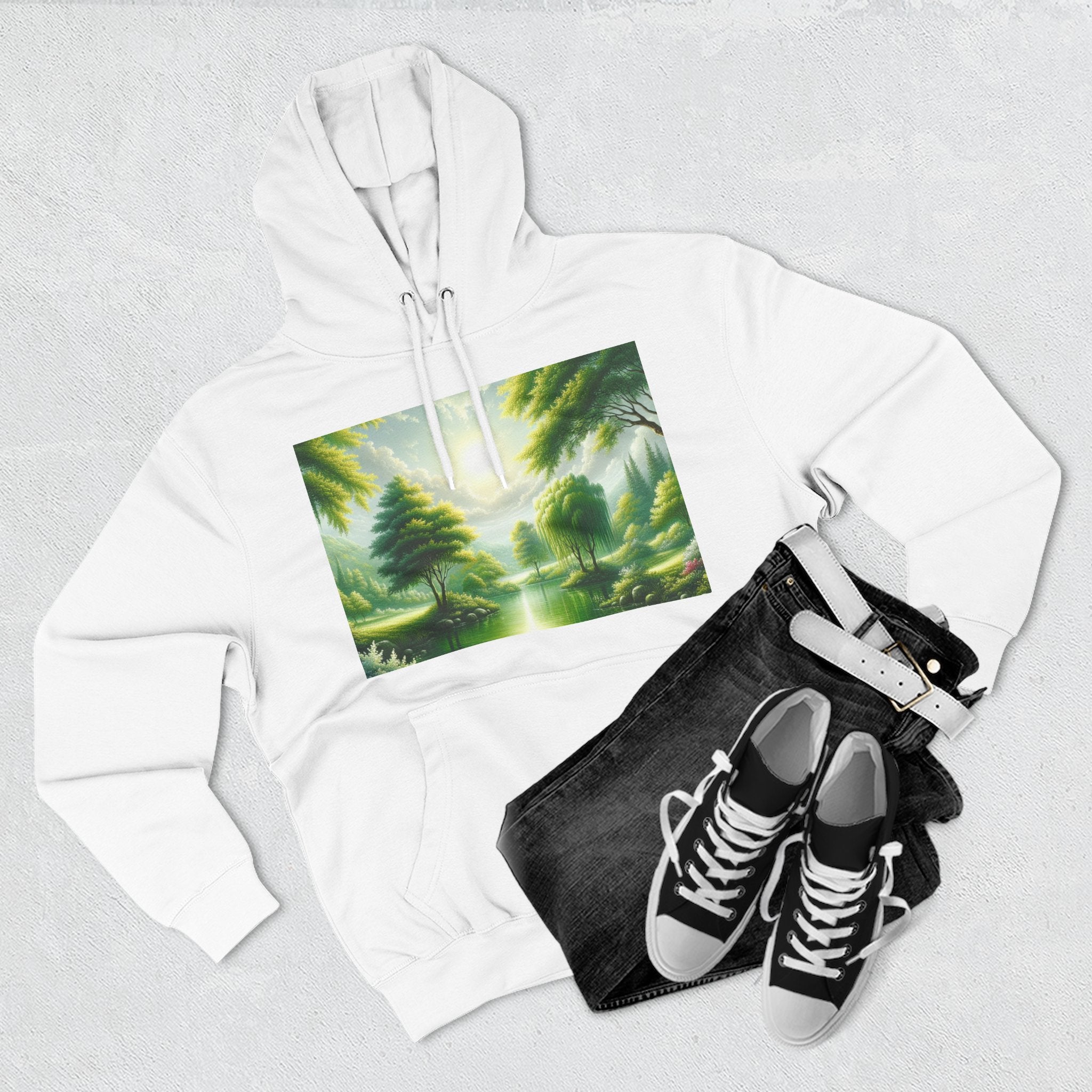 Forest Sunrise Hoodie — Tranquil Nature Landscape Fleece Pullover