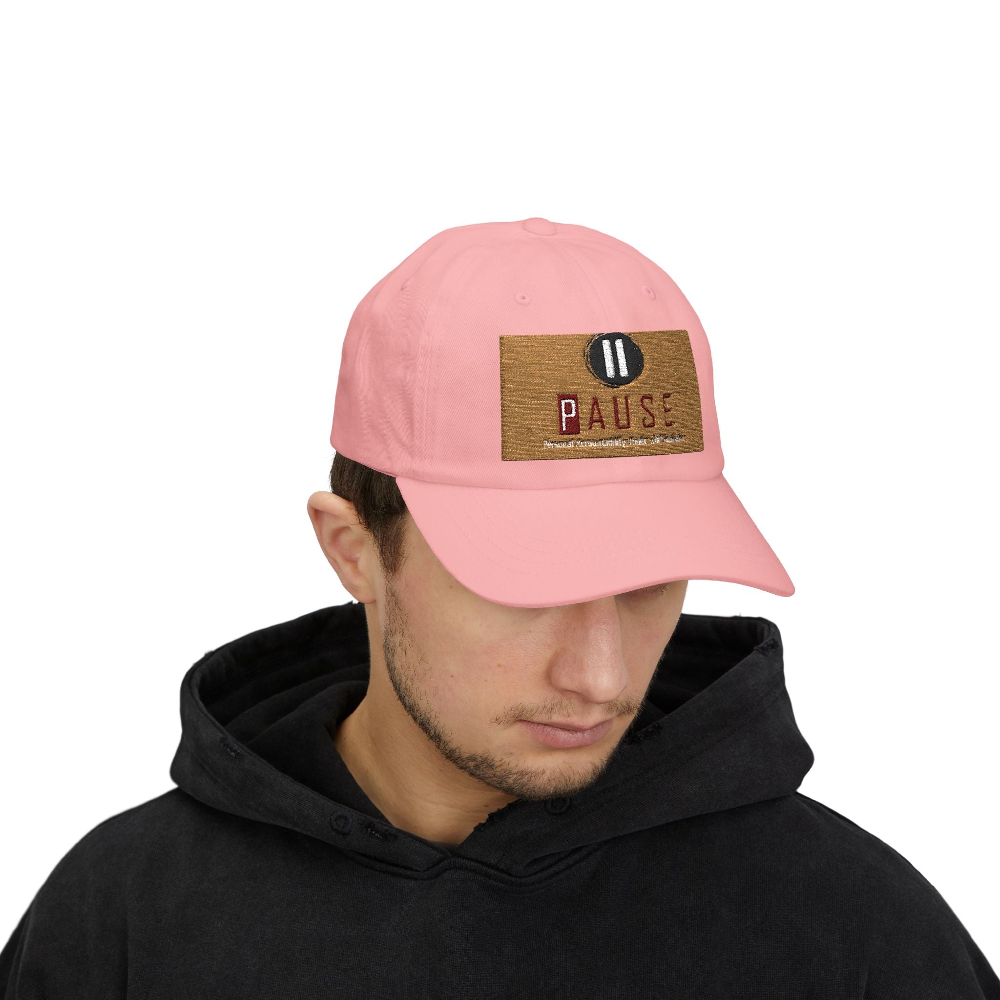 Pause Embroidered Classic Dad Cap — White Relaxation Hat