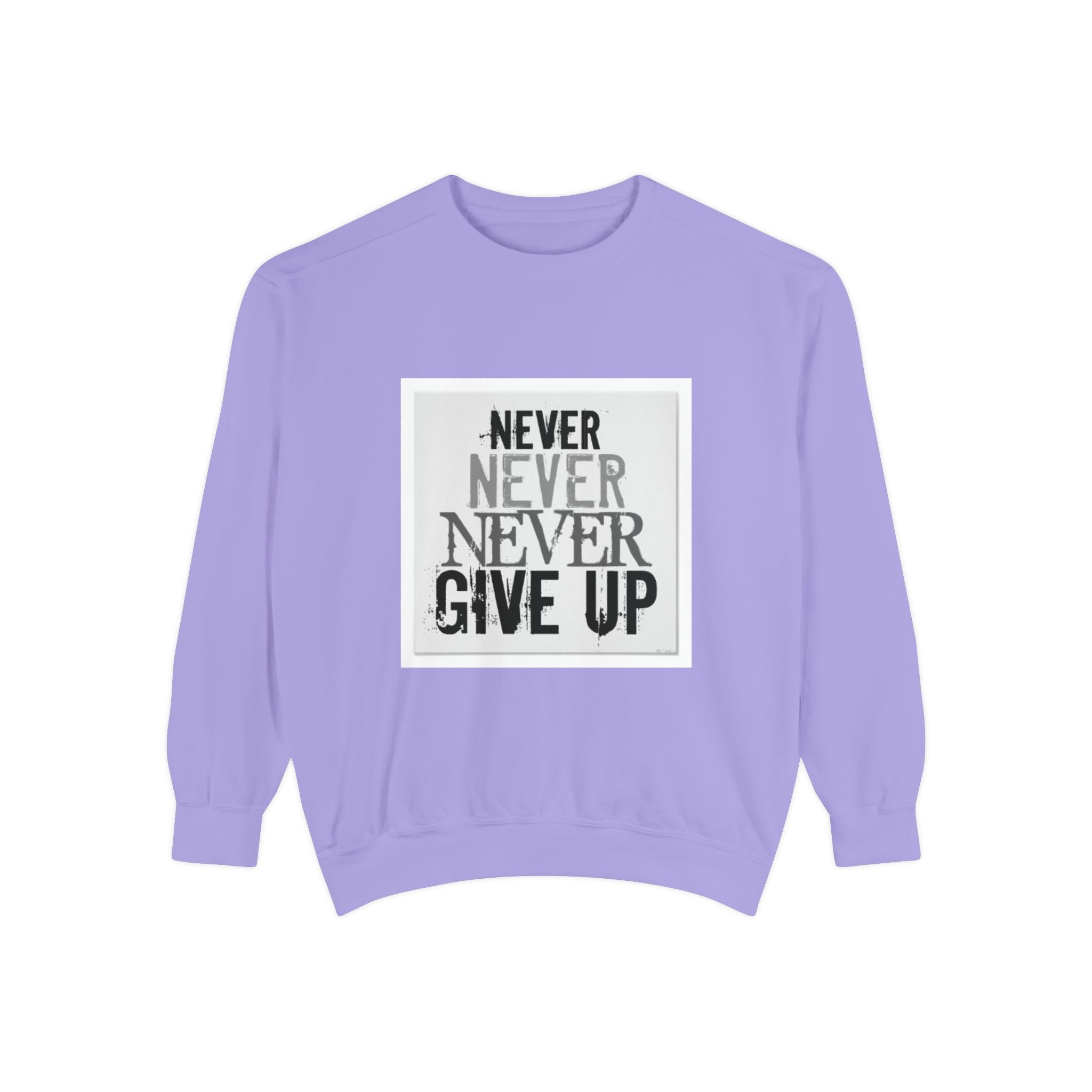 Never Give Up Sweatshirt — Motivational Garment-Dyed Crewneck