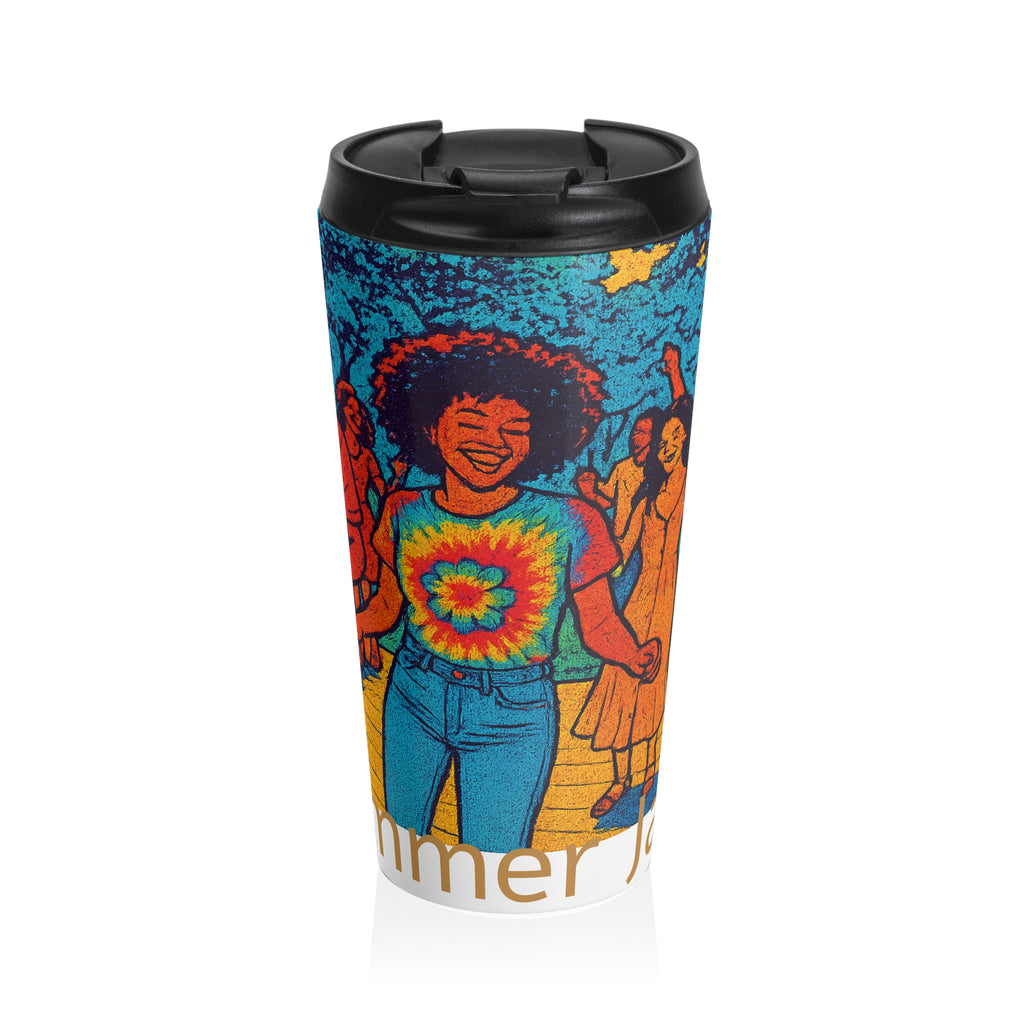 Summer Dance Stainless Steel Travel Mug — Retro Tie-Dye Celebration Design