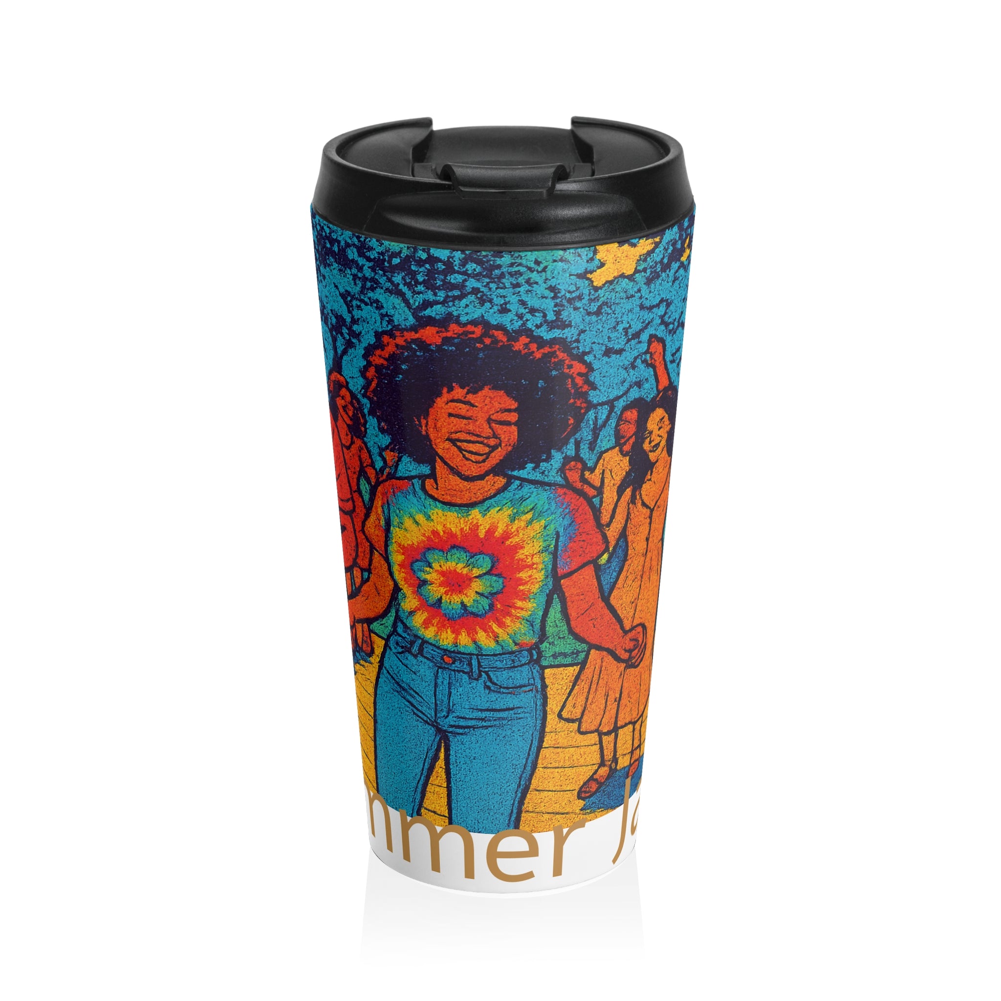 Summer Dance Stainless Steel Travel Mug — Retro Tie-Dye Celebration Design
