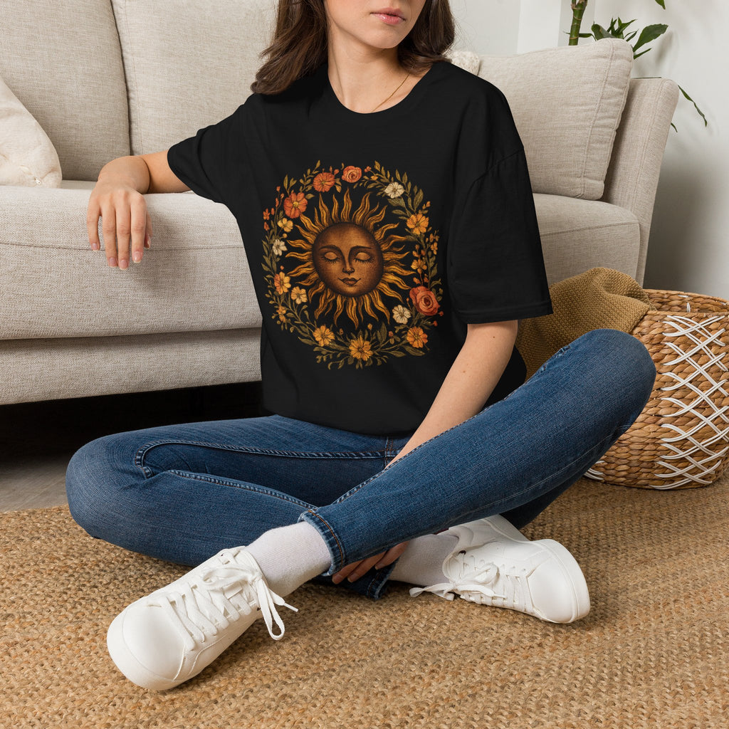 Sunflower Sun T-Shirt — Vintage Boho Sun Face Floral Tee