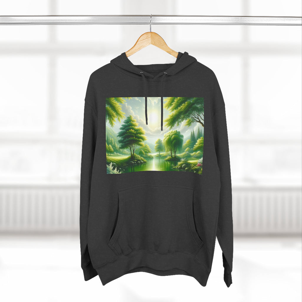 Forest Sunrise Hoodie — Tranquil Nature Landscape Fleece Pullover