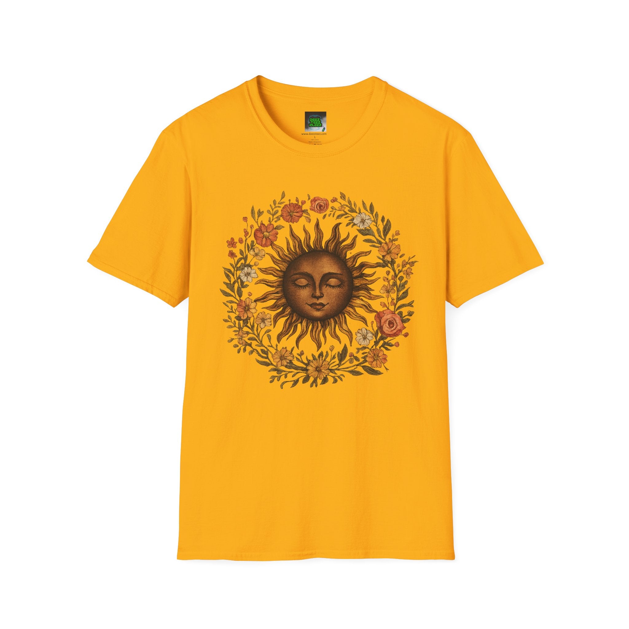 Sunflower Sun T-Shirt — Vintage Boho Sun Face Floral Tee