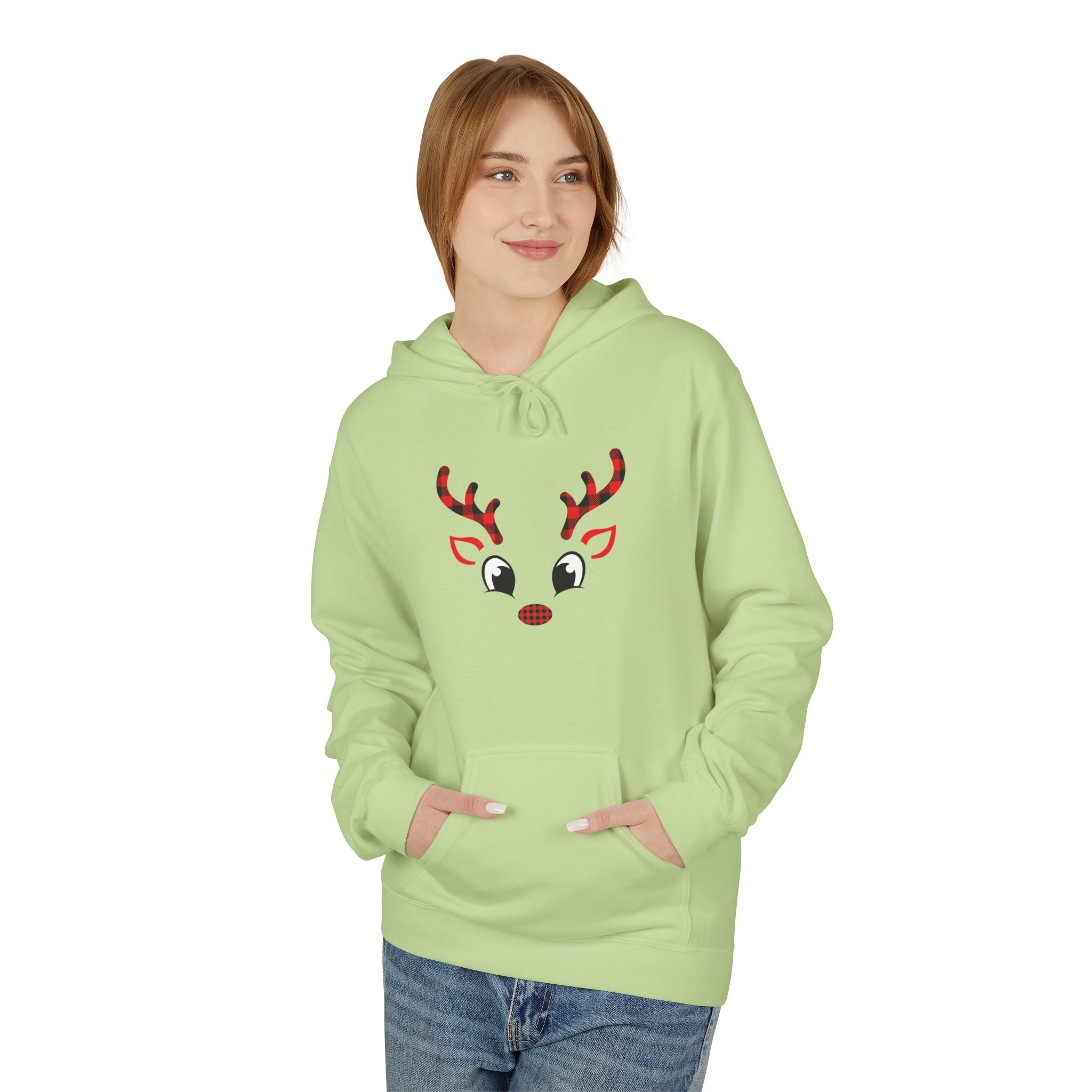 Christmas Reindeer Face Hoodie — Festive Holiday Sweatshirt