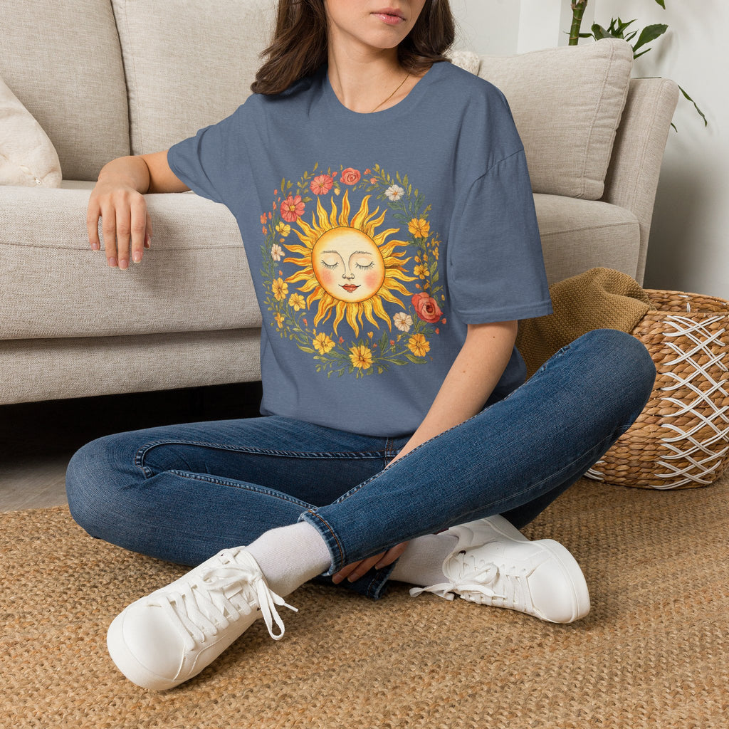 Sunflower Sun Tee — Floral Boho Sunface T-Shirt