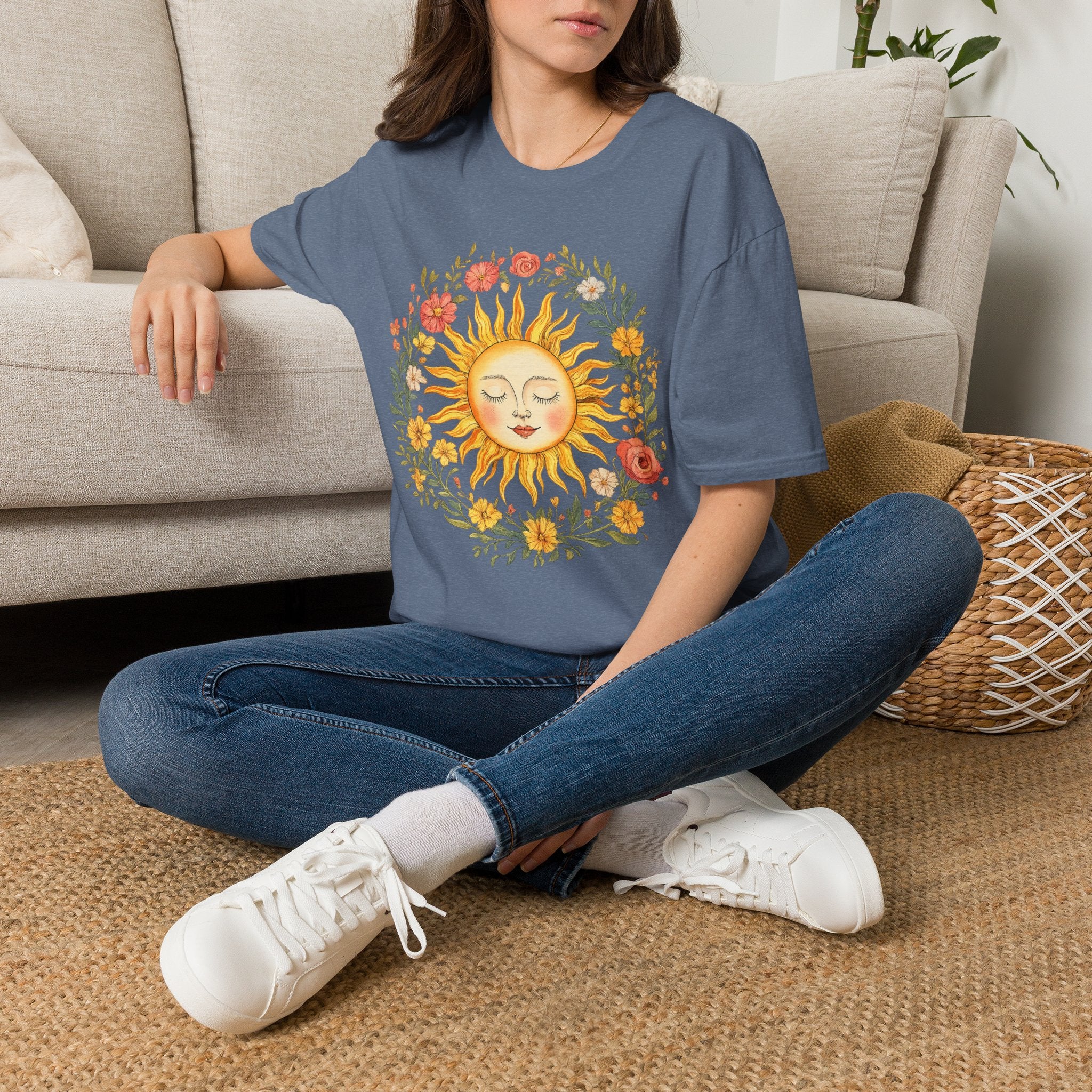 Sunflower Sun Tee — Floral Boho Sunface T-Shirt