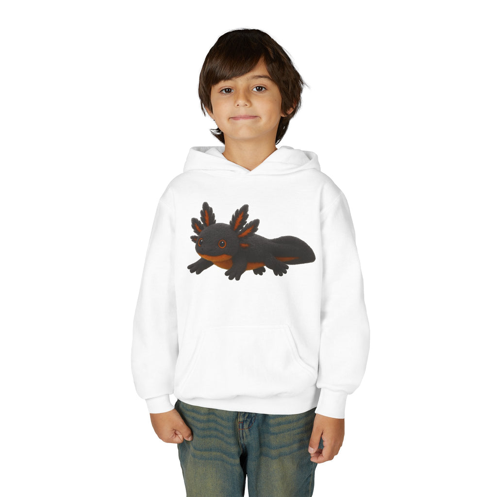 Youth Axolotl Hoodie — Cute Black Axolotl Graphic & “Axolotl is my Friend” Back Print