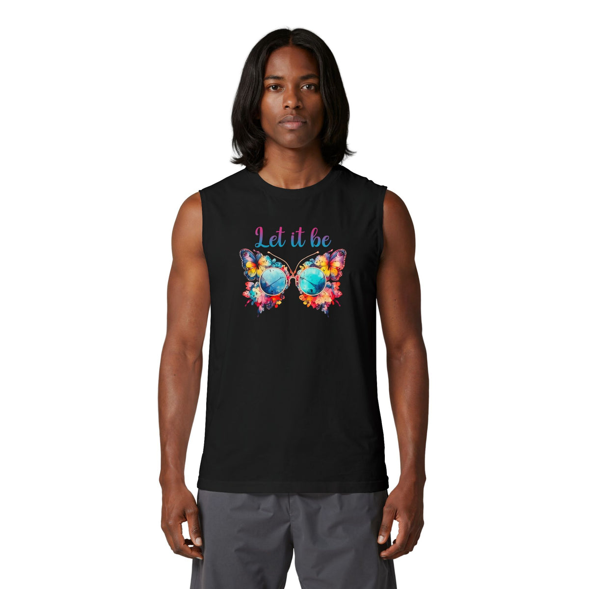 Muscle Tank — "Let It Be" Butterfly Peace Graphic