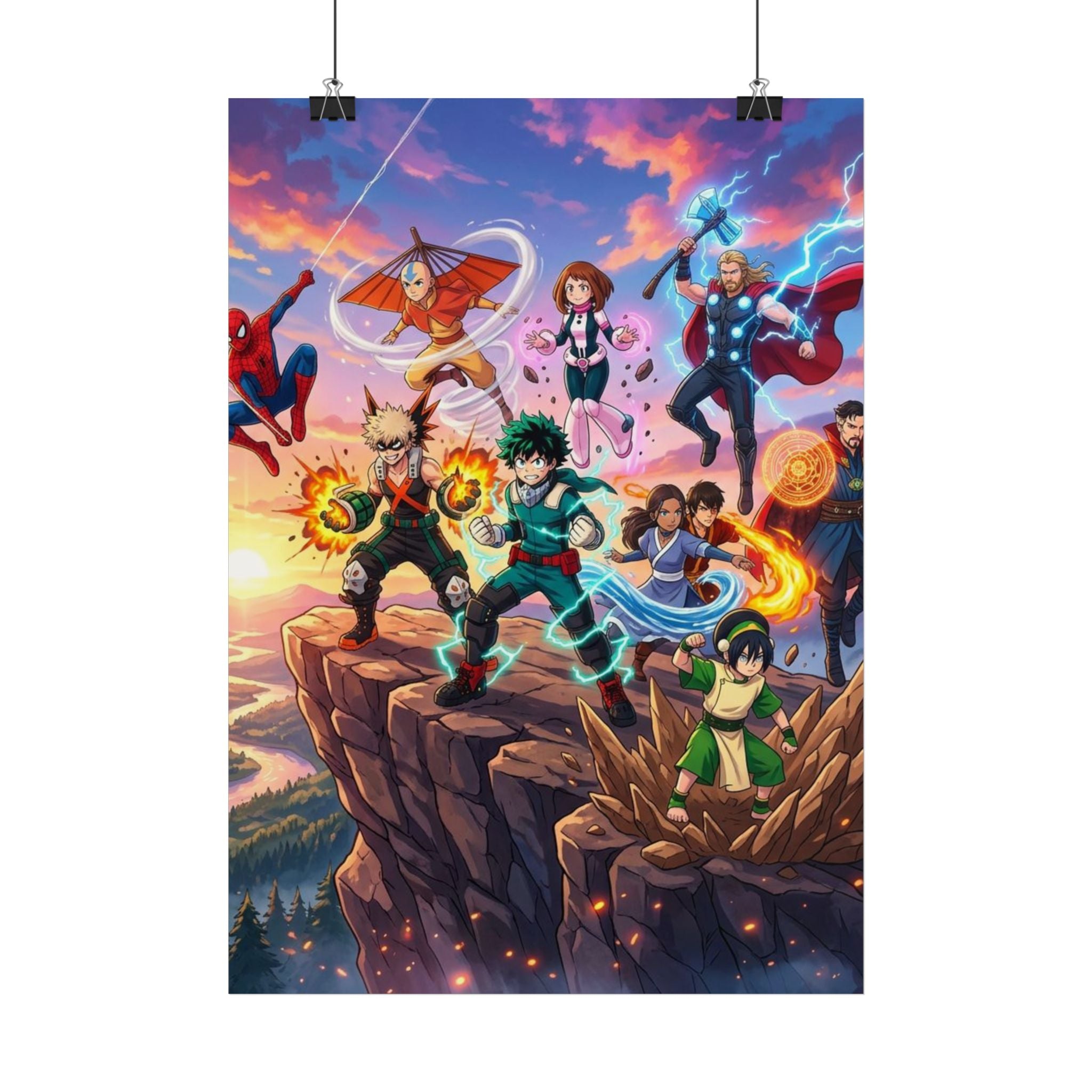 My Hero Academia x Marvel Crossover Poster — Anime Superhero Team Art Print