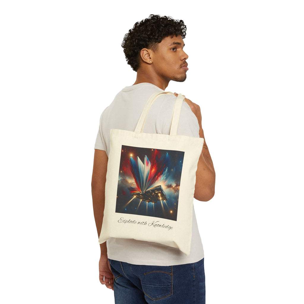 Stardust Open Book Tote — 'Books with Stardust' Surreal Exploding Knowledge Canvas Tote