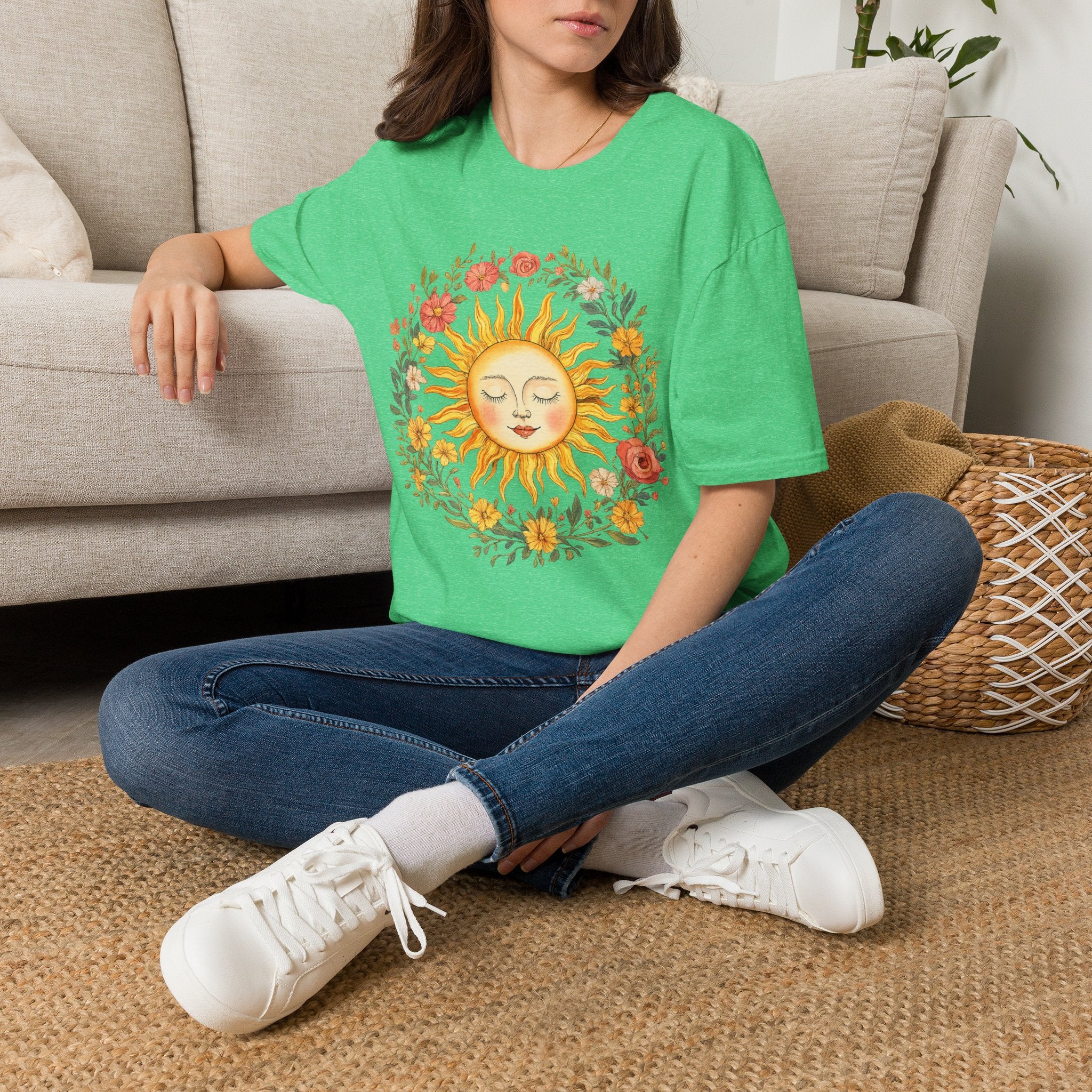 Sunflower Sun Tee — Floral Boho Sunface T-Shirt