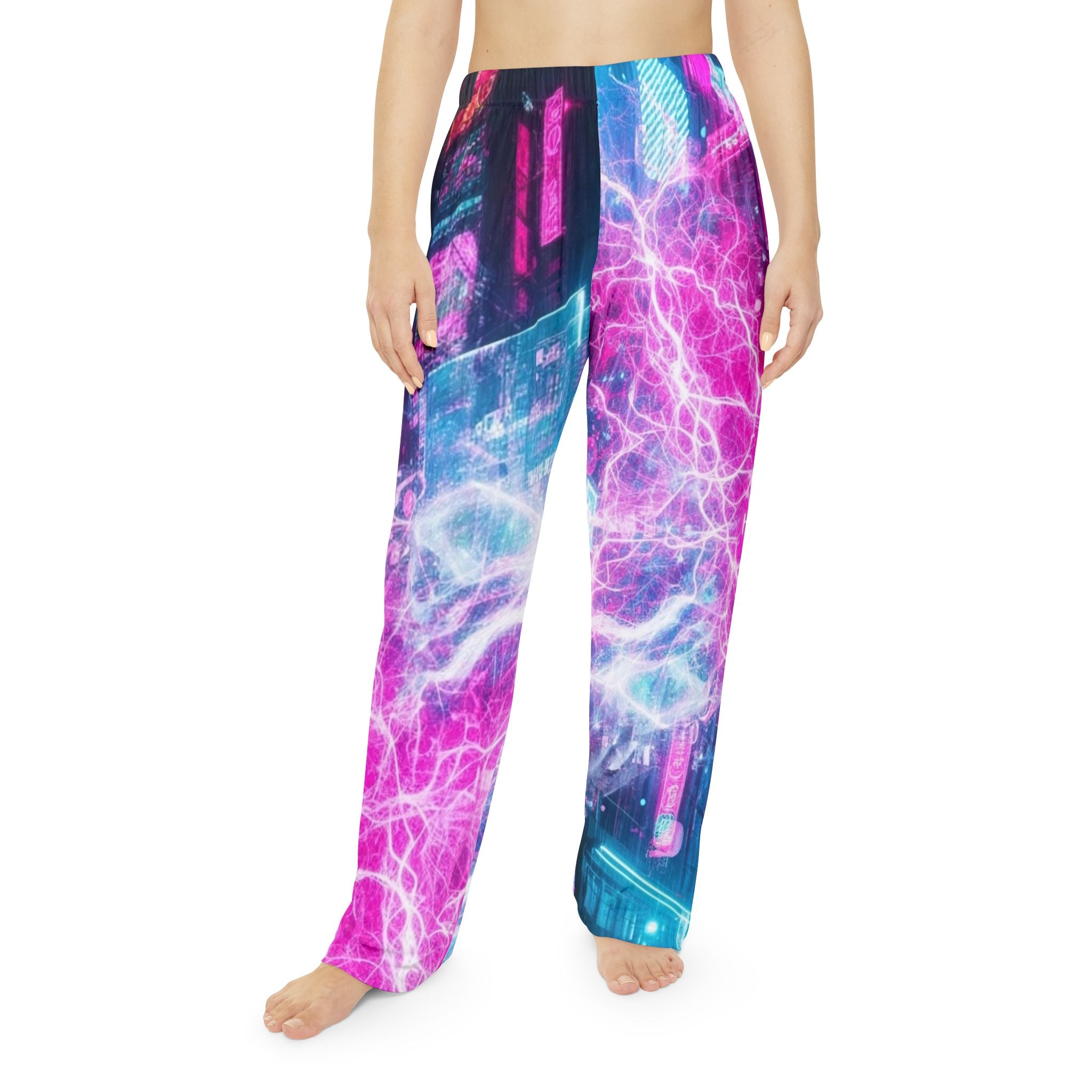 Neon City Women's Pajama Pants — Retro Vaporwave All-Over Print Lounge Bottoms