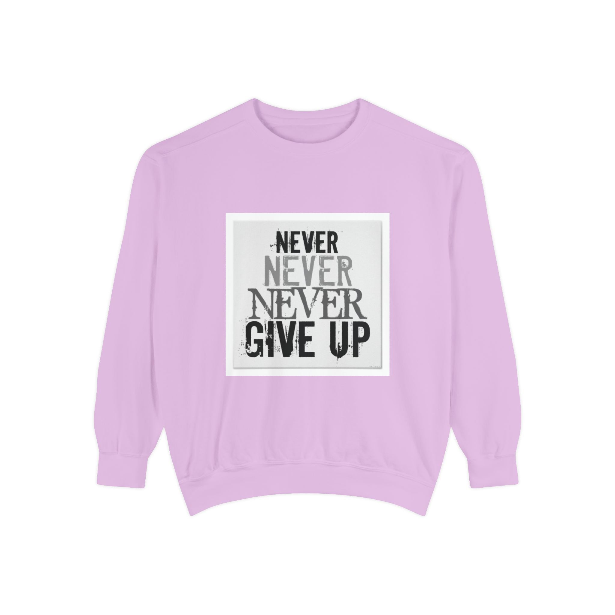 Never Give Up Sweatshirt — Motivational Garment-Dyed Crewneck