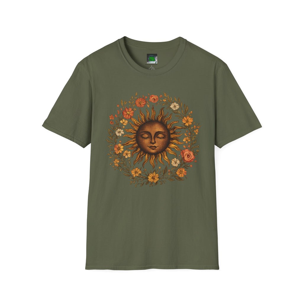 Sunflower Sun T-Shirt — Vintage Boho Sun Face Floral Tee