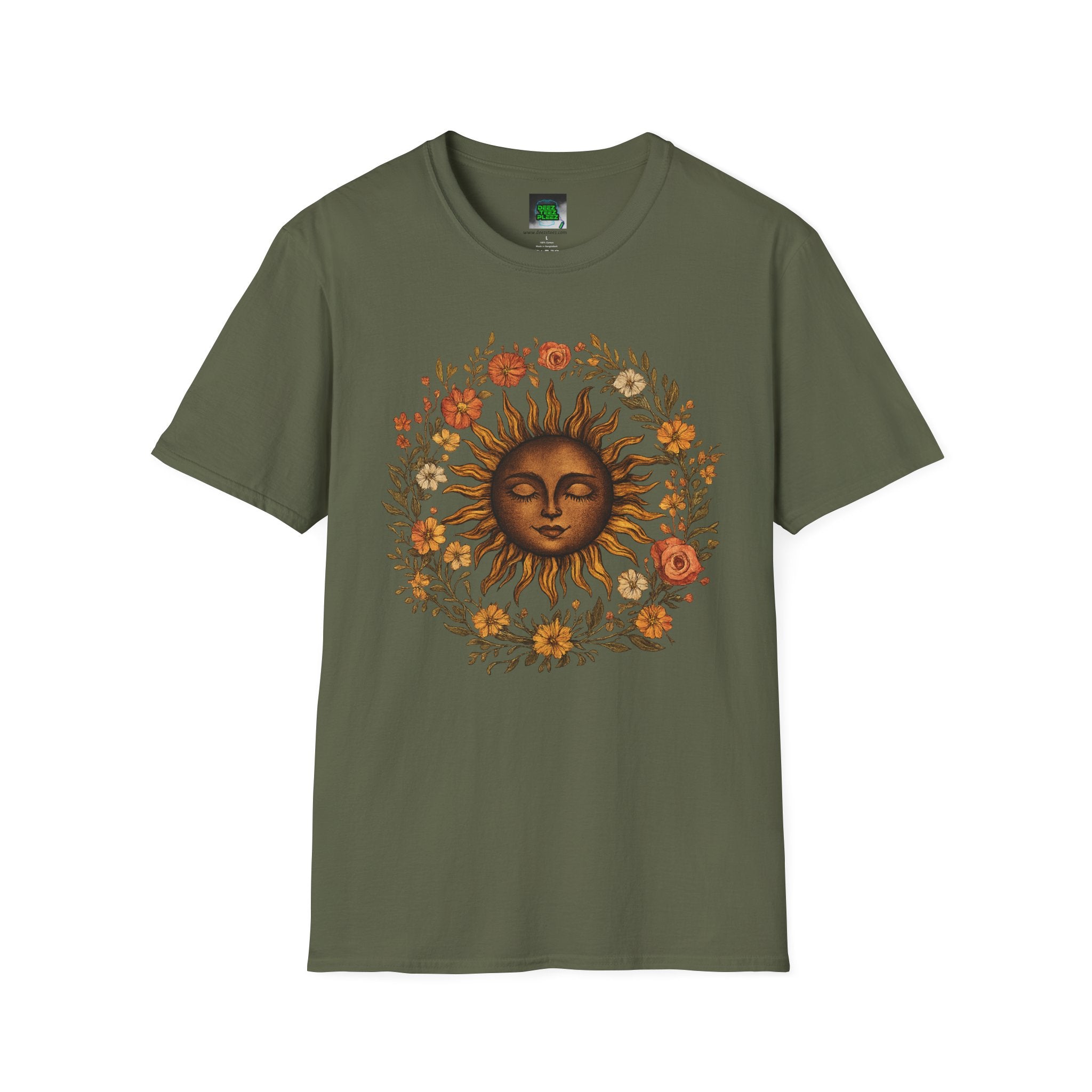 Sunflower Sun T-Shirt — Vintage Boho Sun Face Floral Tee