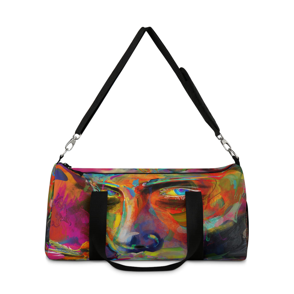 Psychedelic-ly Lit Abstract Face Duffel Bag — Artistic Travel Gym Bag