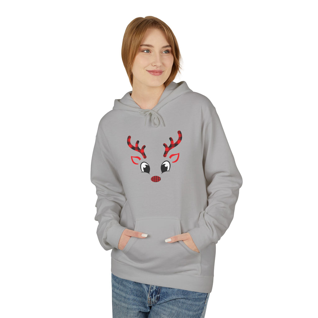 Christmas Reindeer Face Hoodie — Festive Holiday Sweatshirt