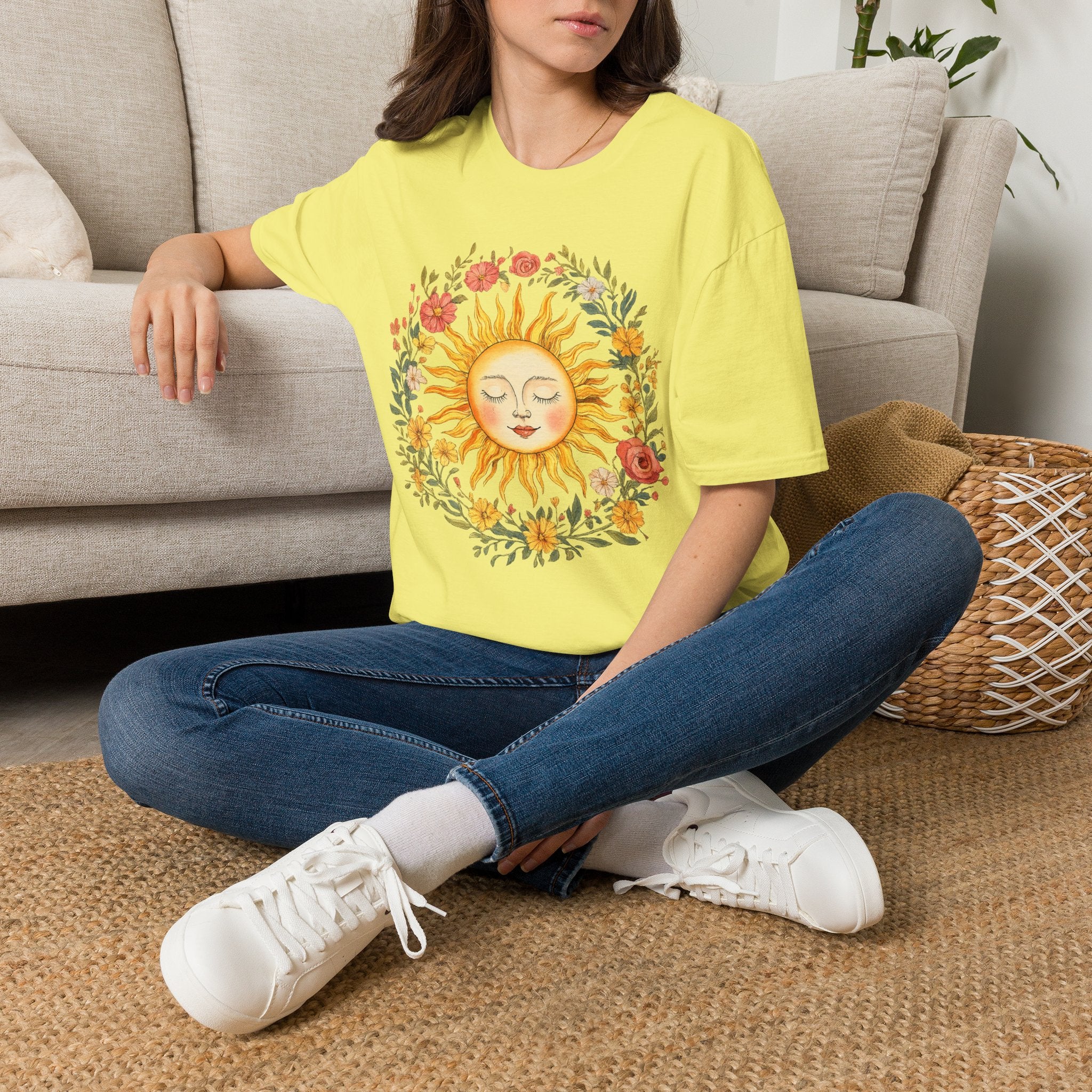 Sunflower Sun Tee — Floral Boho Sunface T-Shirt