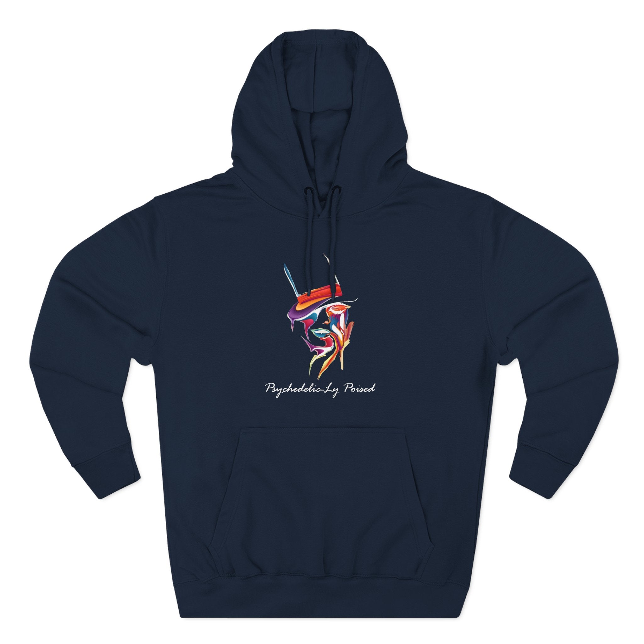 Minimal Abstract Face Psychedelically Poised Hoodie — Colorful Geometric hat Graphic Fleece Hoodie
