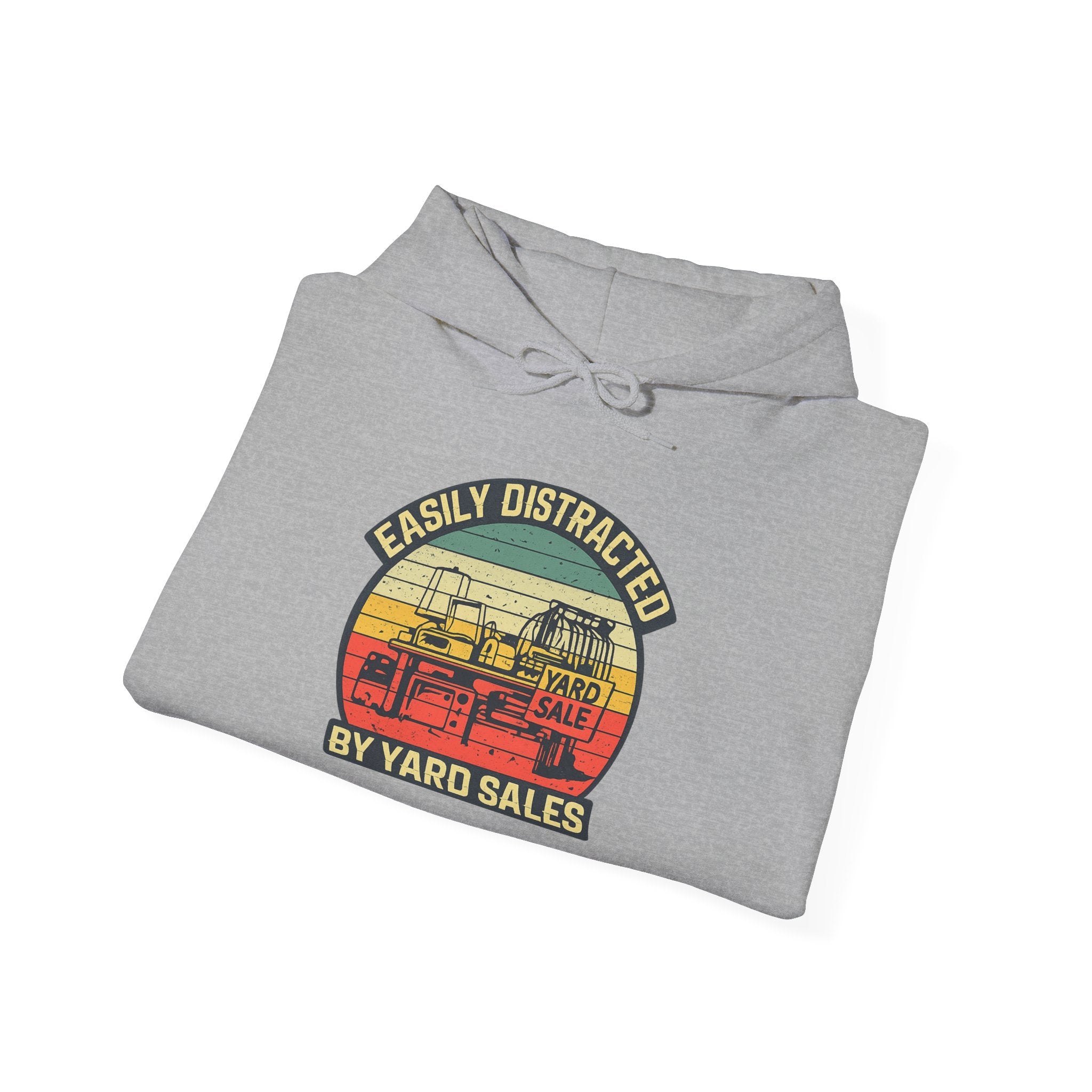 Hoodie — "Easily Distracted by Yard Sales" Vintage Camper Hooded Sweatshirt