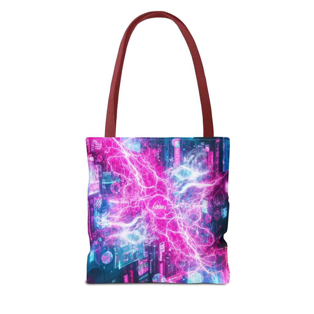Electric Neon Circuit Tote Bag — Pink Blue Cyberpunk AOP