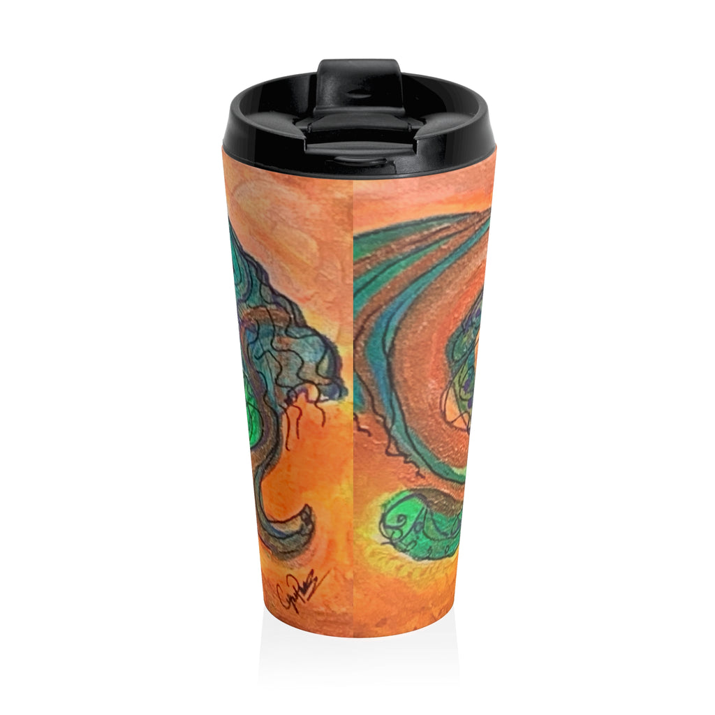 Travel Mug — Vibrant Whimsical Heart-Face Art Created by "CynAPar" Stainless Steel Tumbler