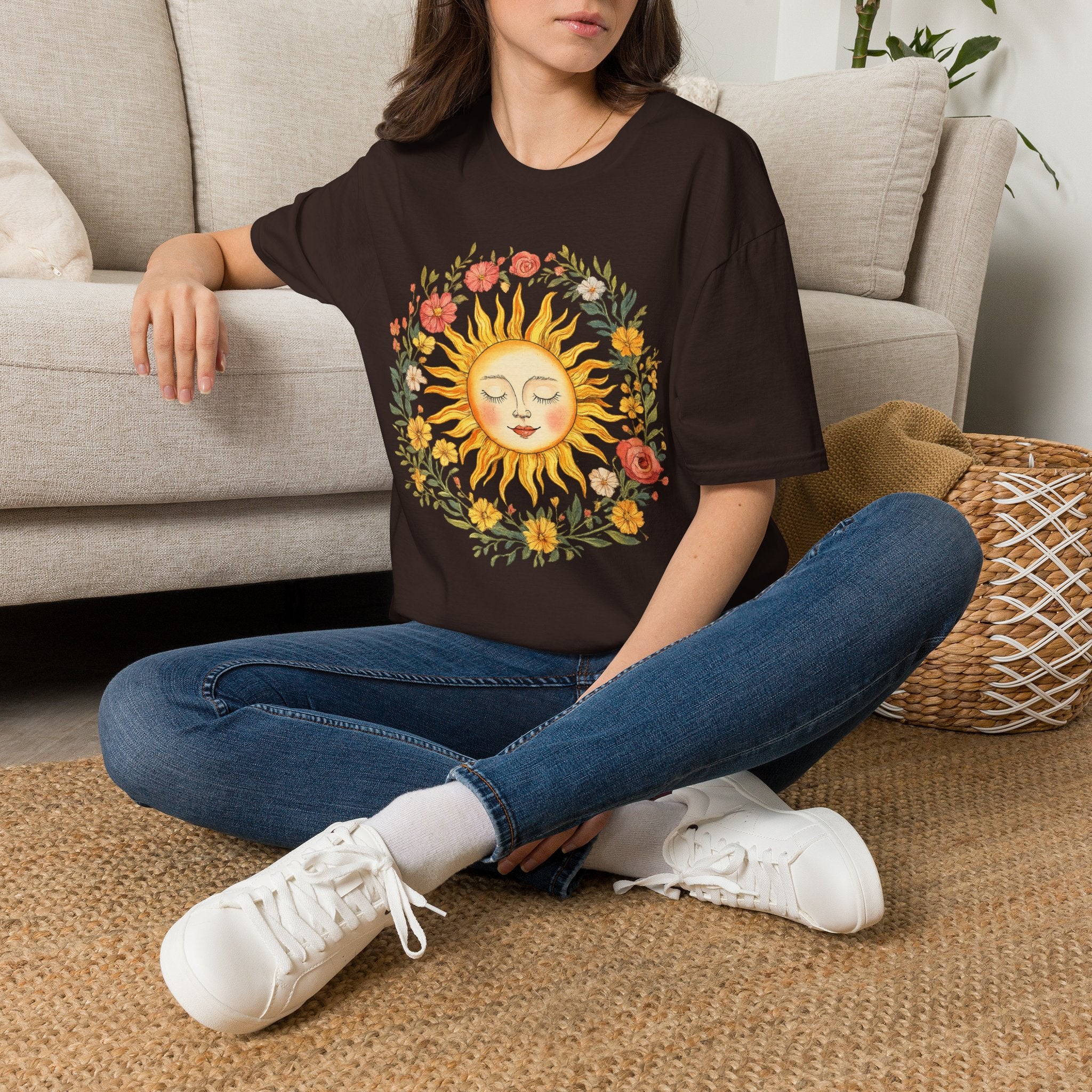 Sunflower Sun Tee — Floral Boho Sunface T-Shirt