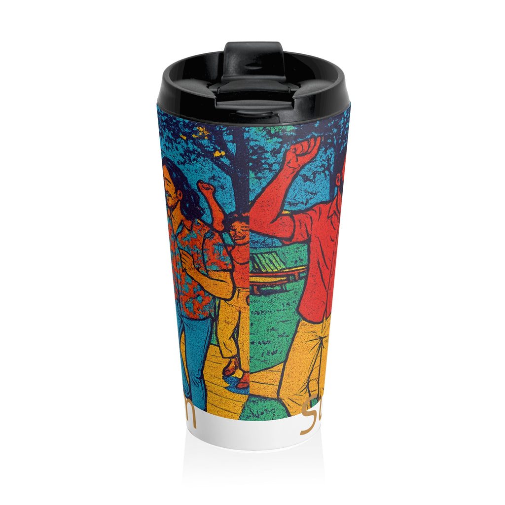 Summer Dance Stainless Steel Travel Mug — Retro Tie-Dye Celebration Design