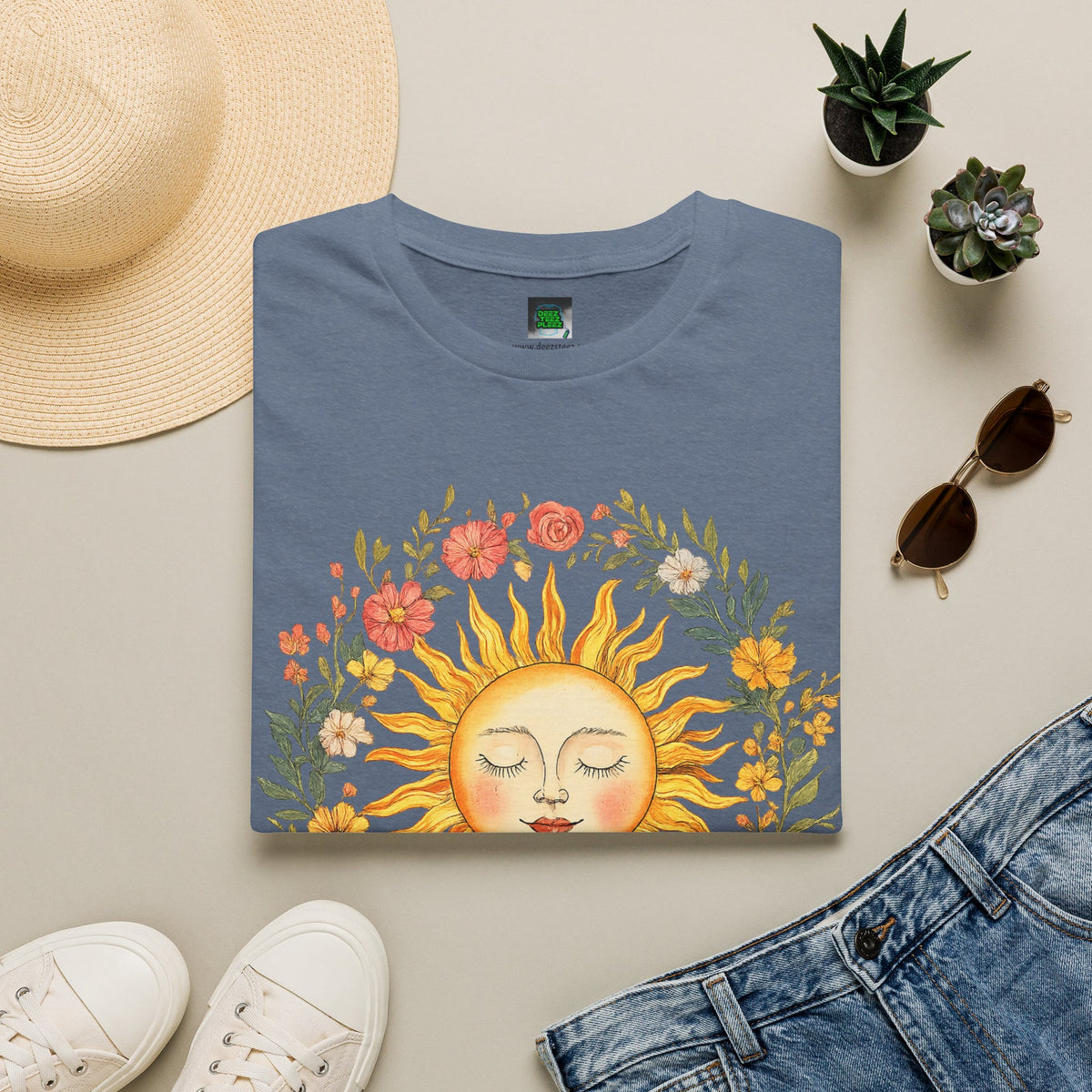 Sunflower Sun Tee — Floral Boho Sunface T-Shirt