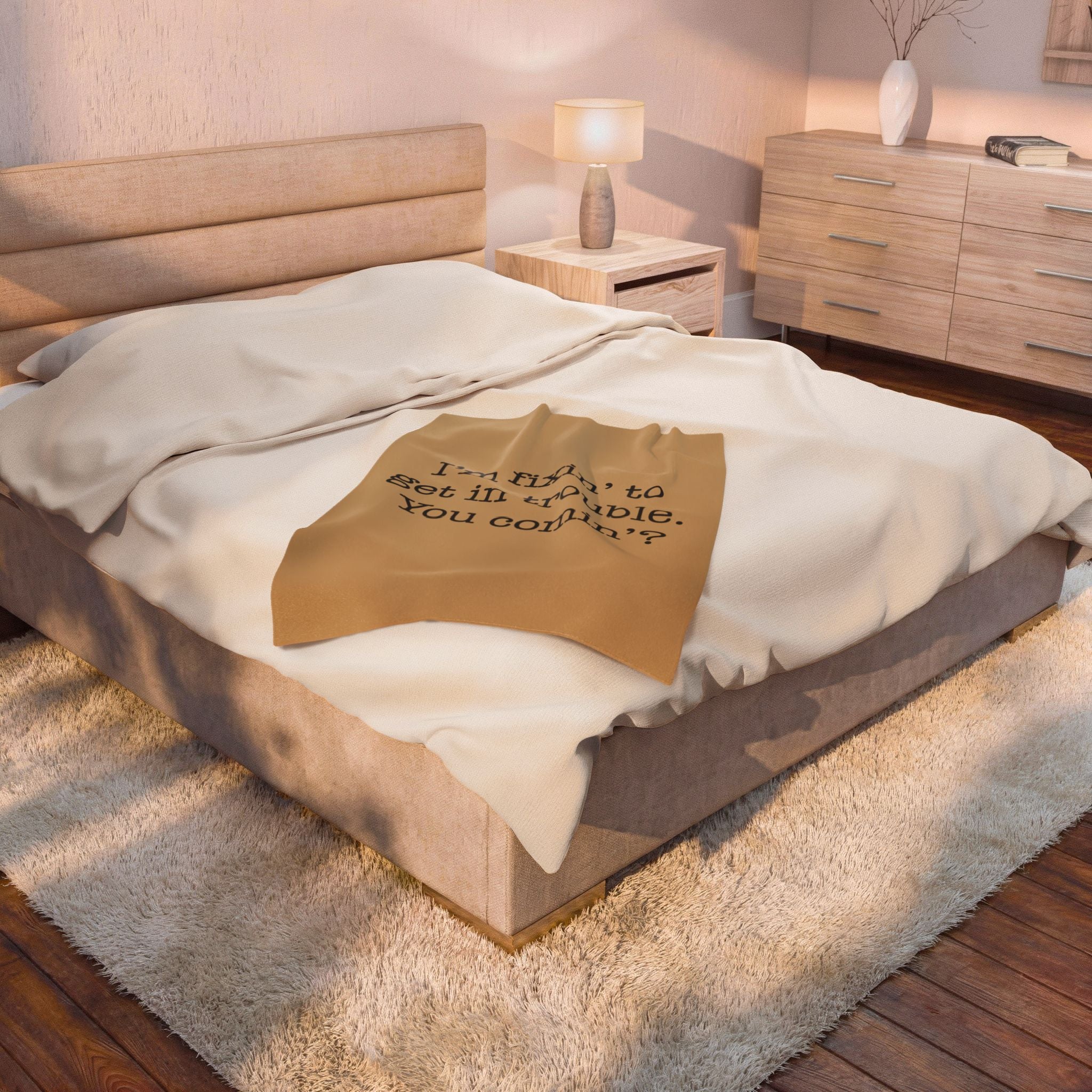 I'm Fixin' To Get In Trouble Velveteen Plush Blanket — Funny Southern Quote Cozy Throw